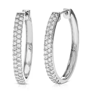 1 cttw Double Row Lab Grown Diamond Hoop Earrings 14K White Gold