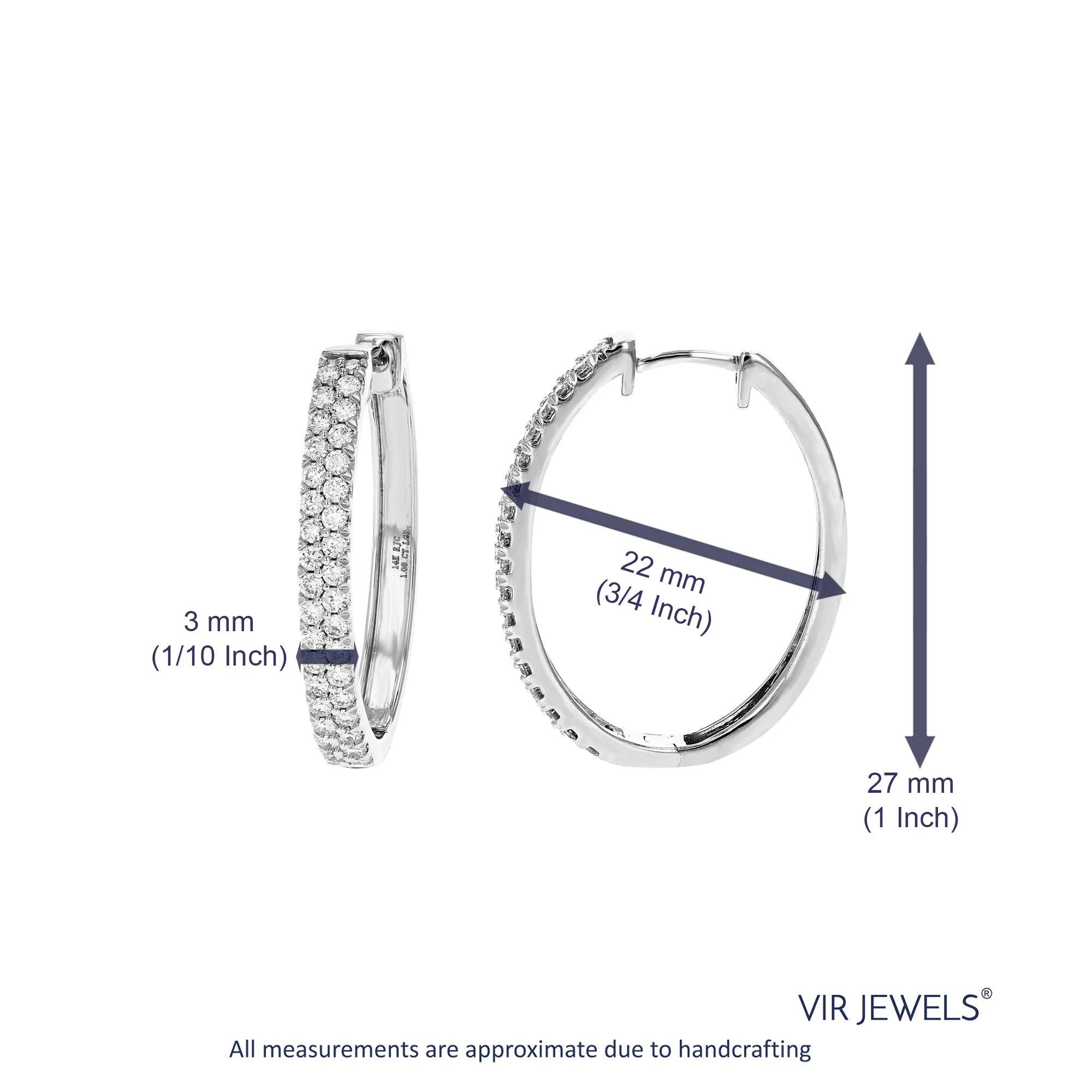 1 cttw Double Row Lab Grown Diamond Hoop Earrings 14K White Gold