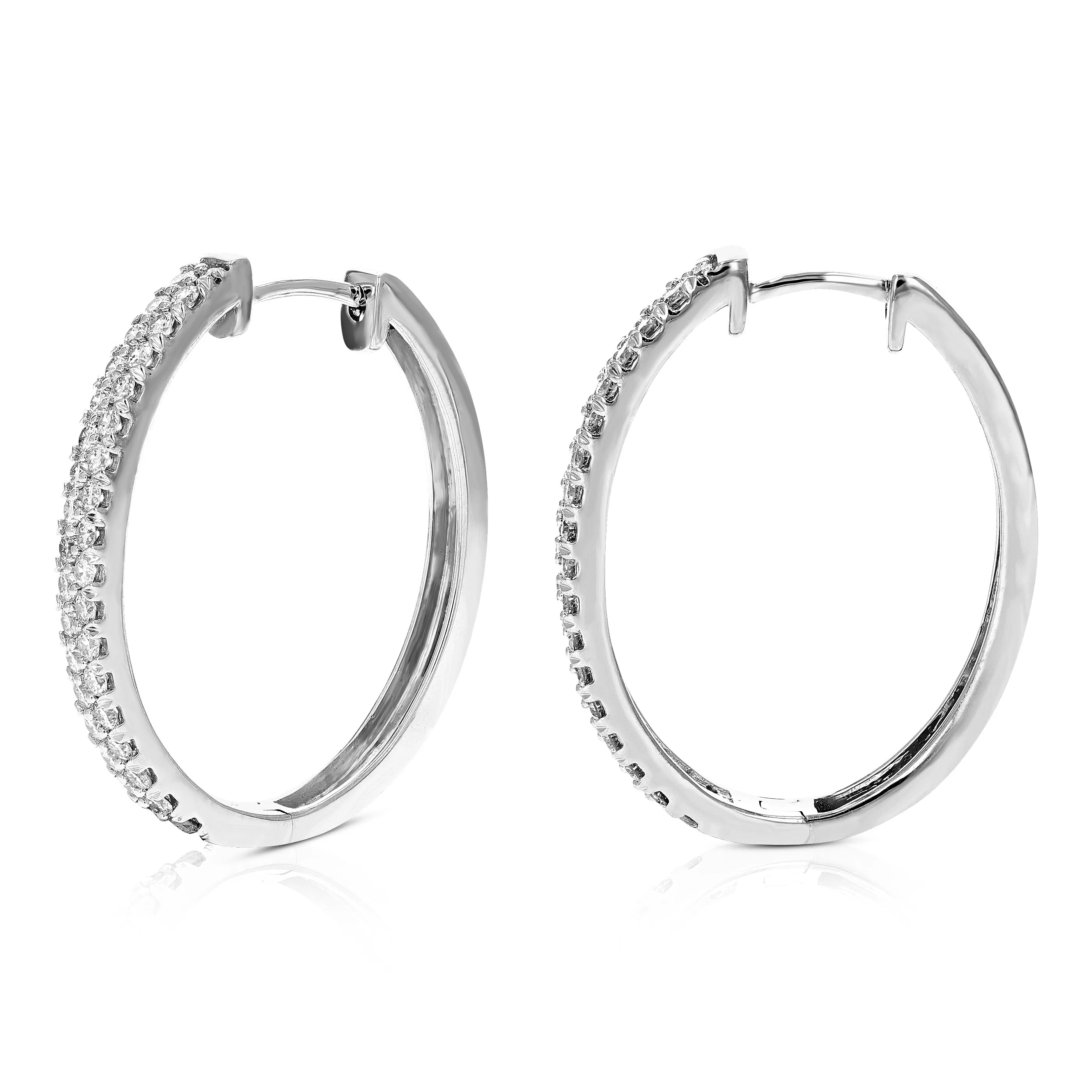 1 cttw Double Row Lab Grown Diamond Hoop Earrings 14K White Gold