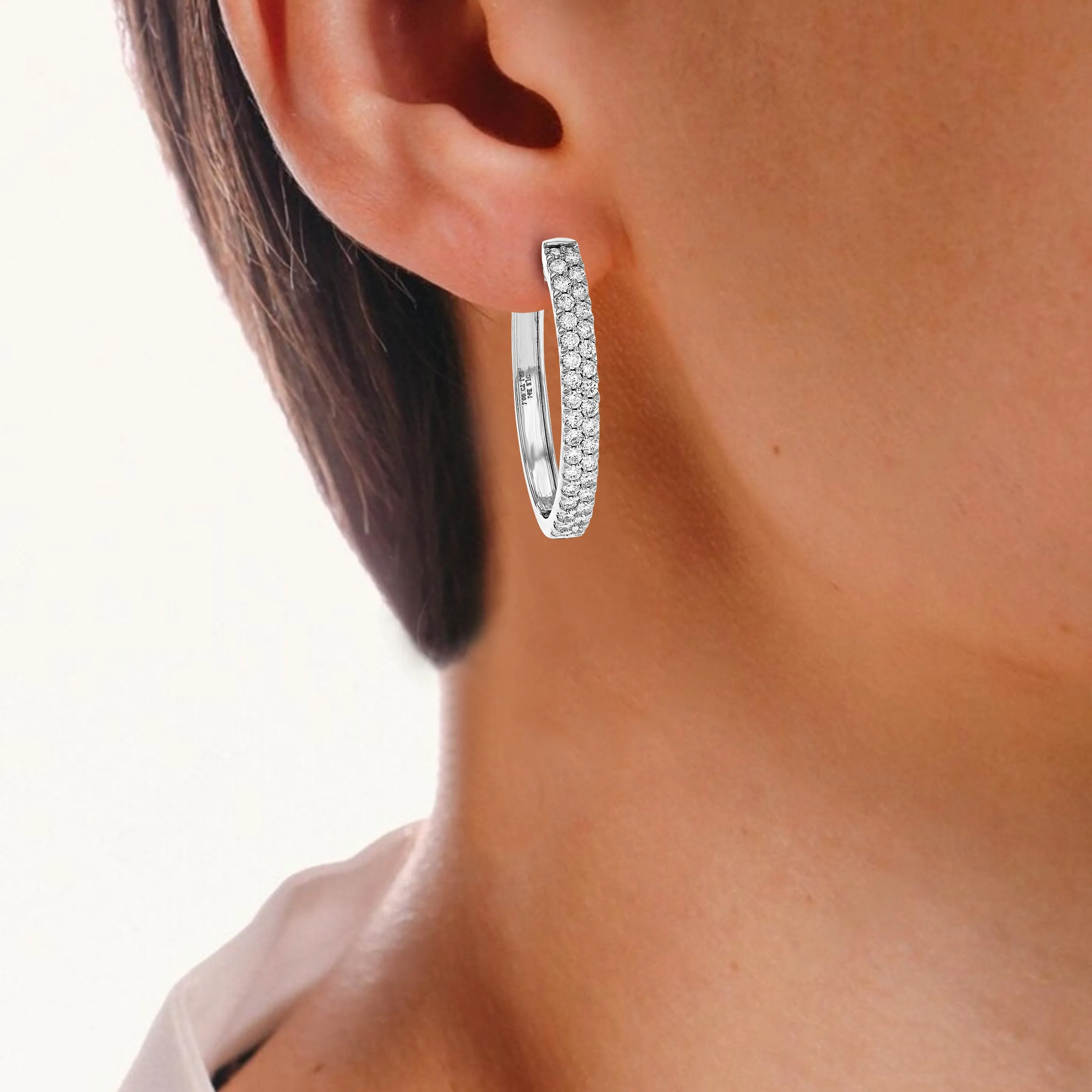 1 cttw Double Row Lab Grown Diamond Hoop Earrings 14K White Gold