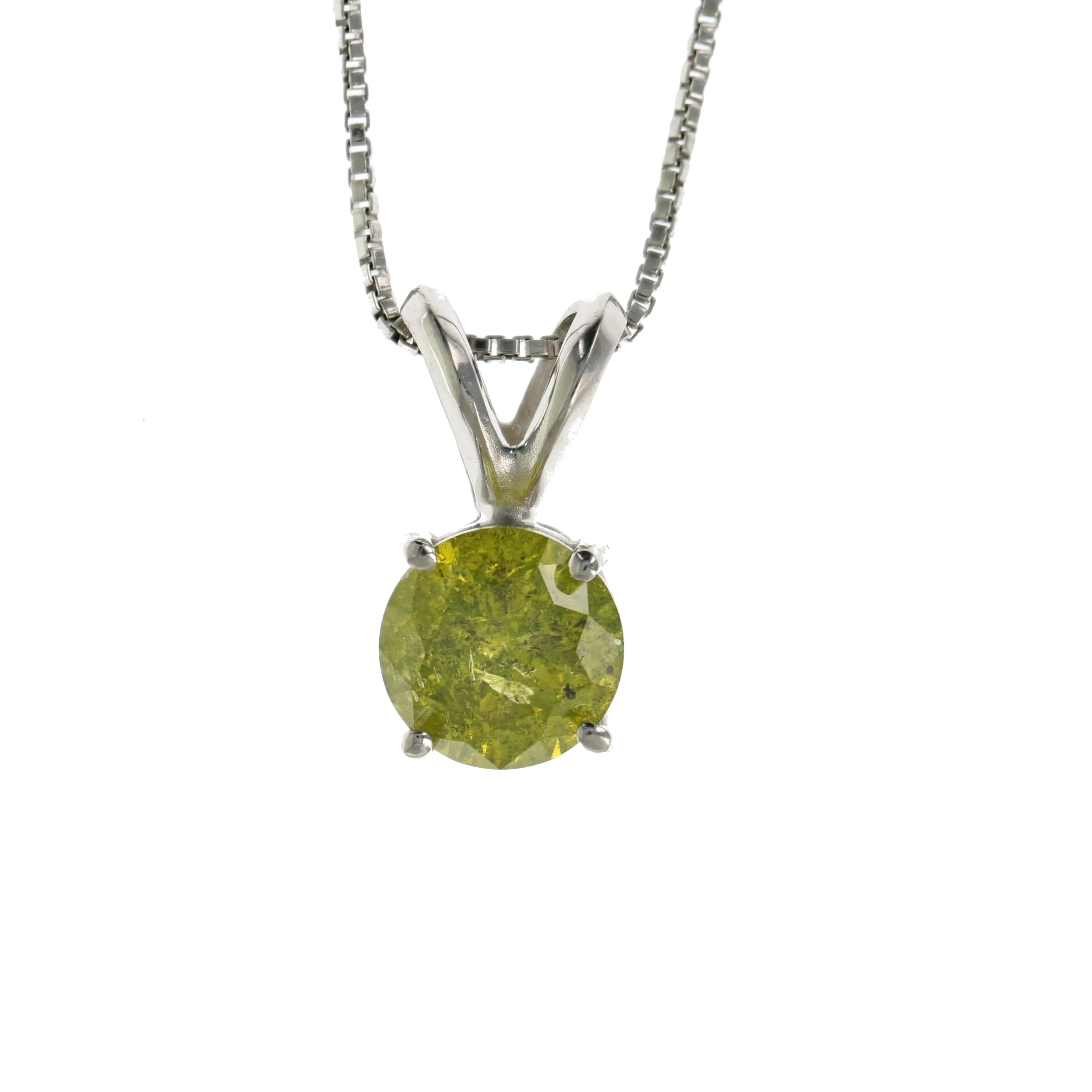 1 cttw Yellow Diamond Solitaire Pendant Necklace in 14K White Gold