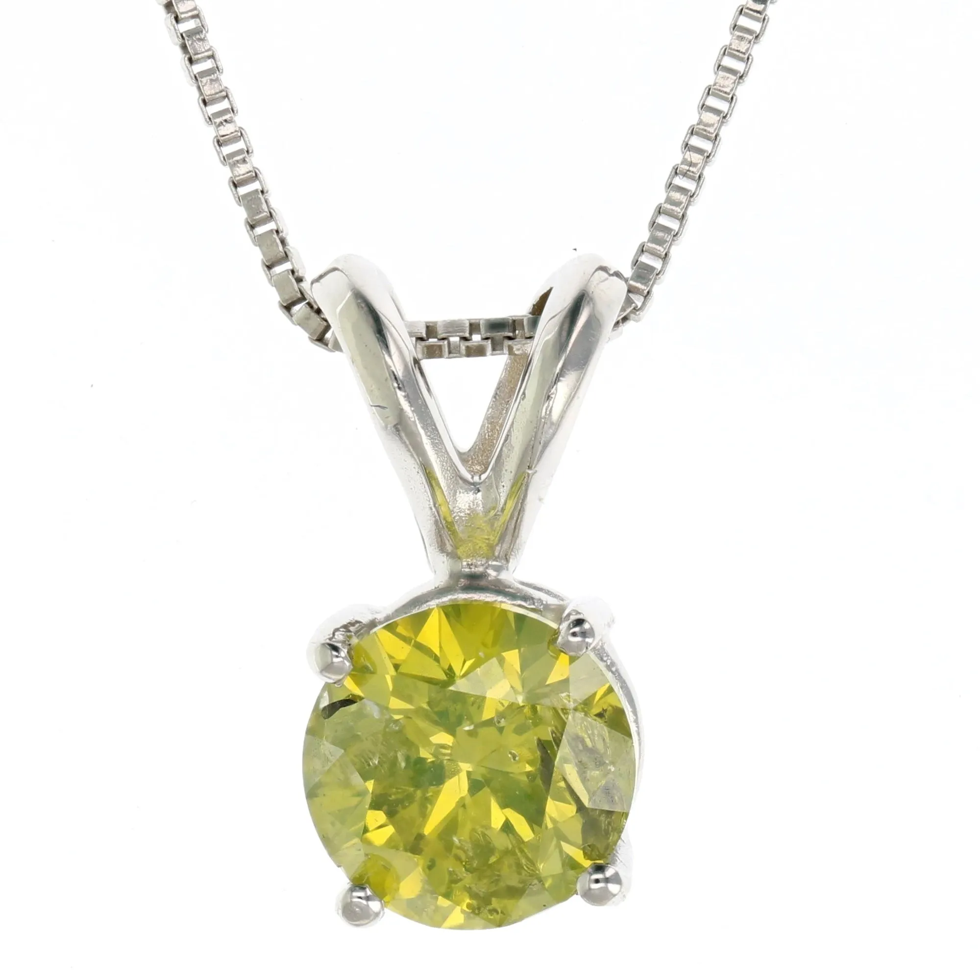 1 cttw Yellow Diamond Solitaire Pendant Necklace in 14K White Gold