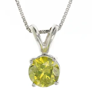 1 cttw Yellow Diamond Solitaire Pendant Necklace in 14K White Gold