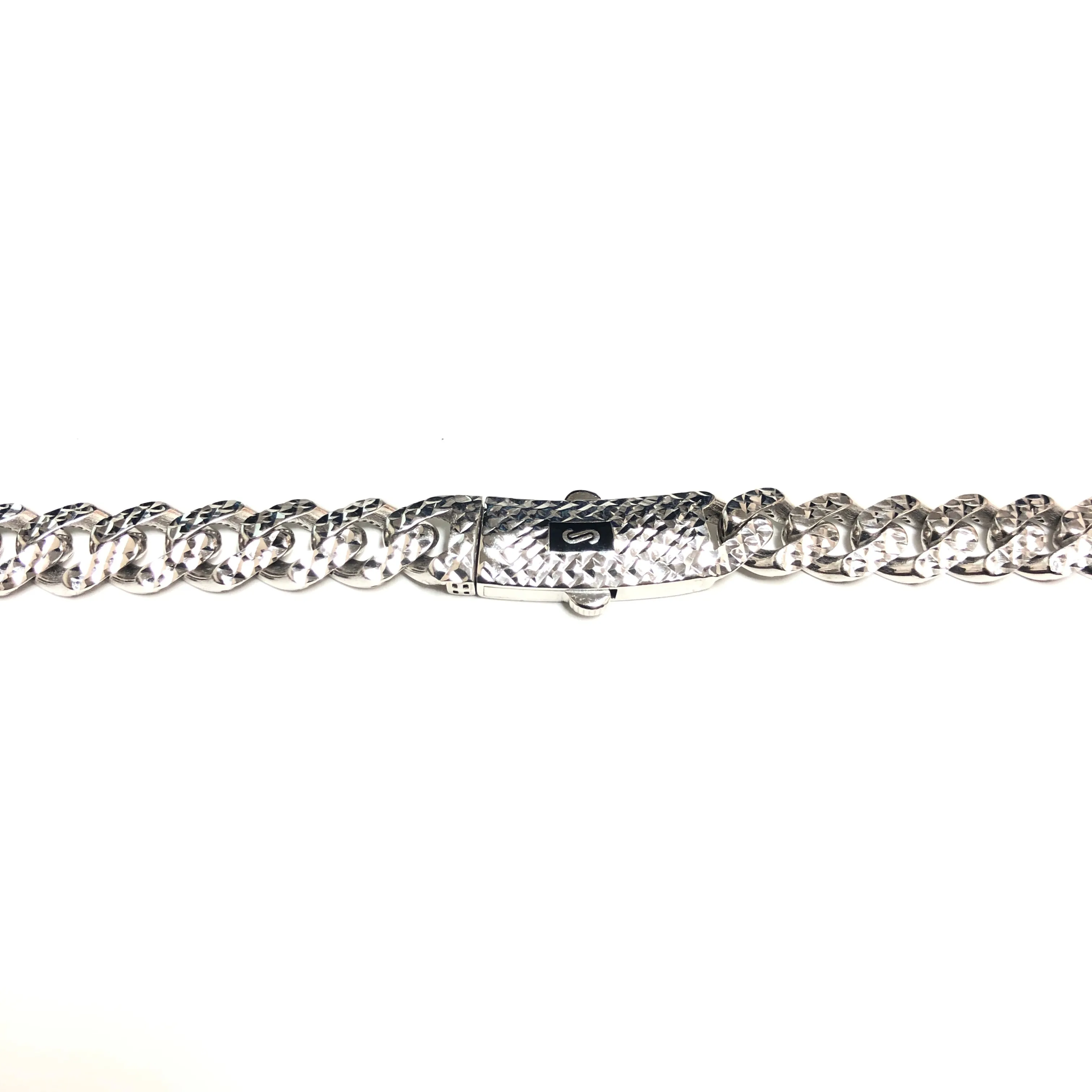 10K White Gold  (8mm) Classic Monaco Diamond Cut Chain (20 - 24")