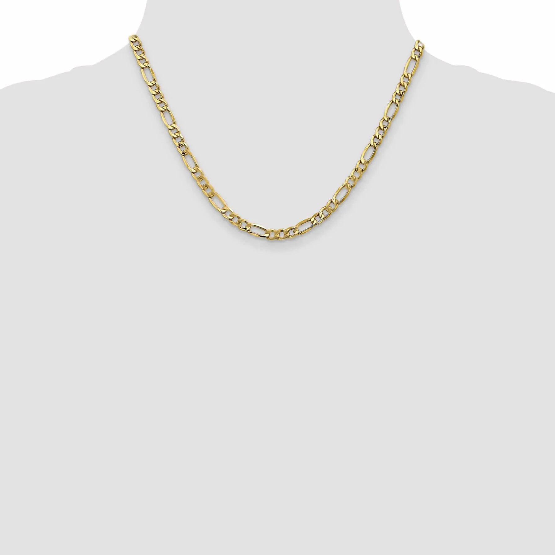 10k Yellow Gold 5.35mm Semi-Solid Figaro Chain