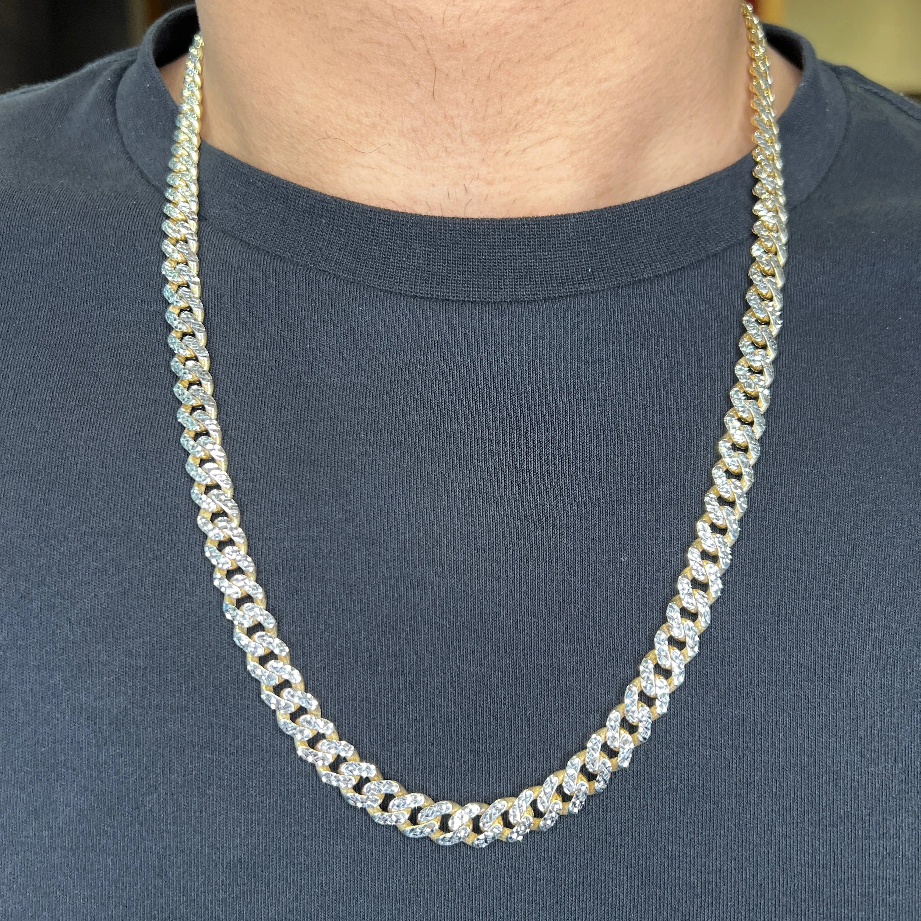 10K Yellow Gold (8mm) Classic Monaco Diamond Cut Chain with Pavee Lock (20 - 24")
