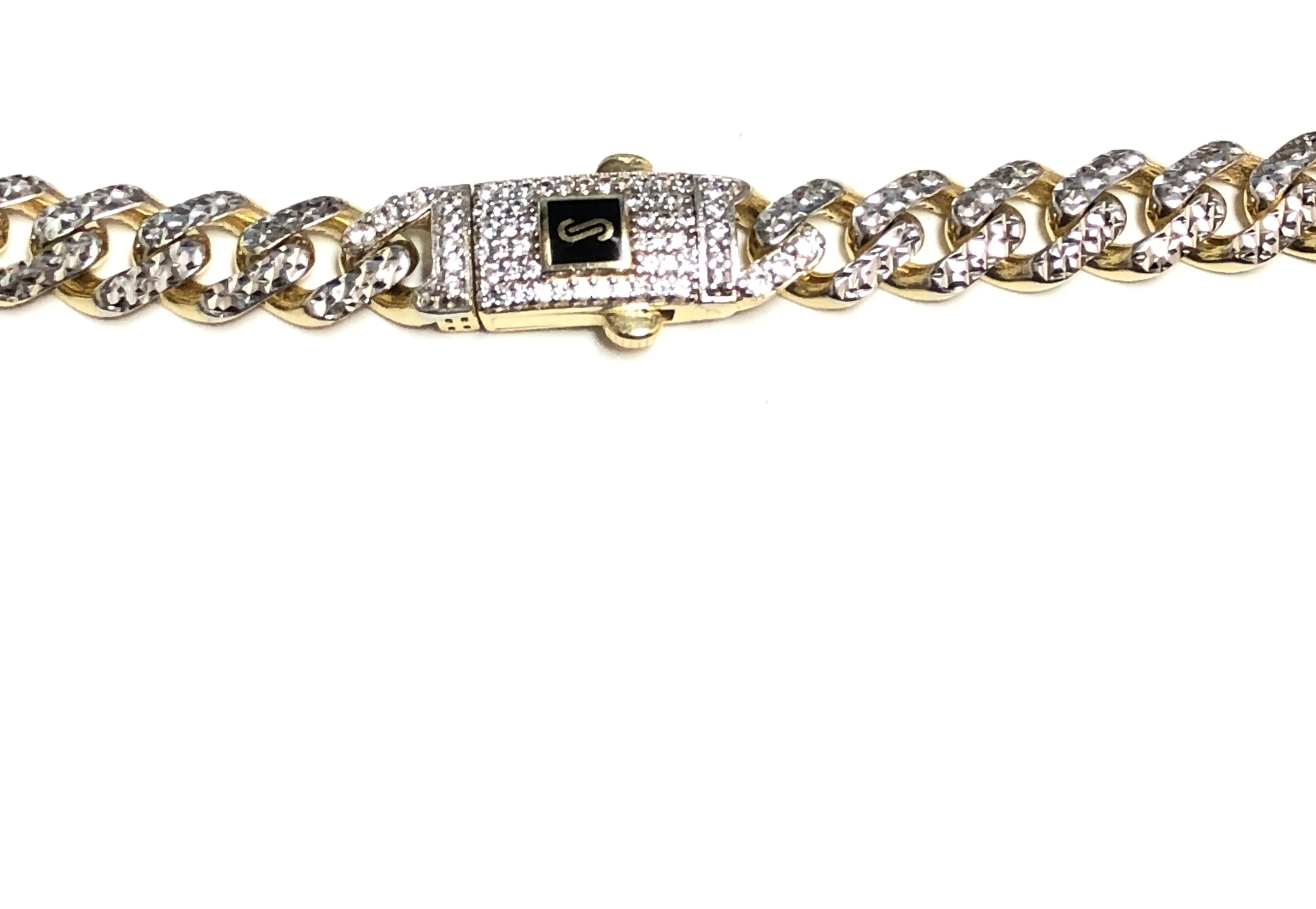 10K Yellow Gold (8mm) Classic Monaco Diamond Cut Chain with Pavee Lock (20 - 24")