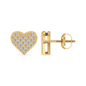 10K Yellow Gold Round Diamond Heart Studs Designer Stud Earrings 1/10 Cttw
