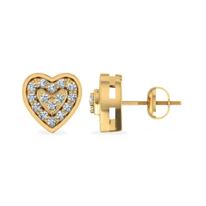 10K Yellow Gold Round Diamond Heart Studs Designer Stud Earrings 1/16 Cttw