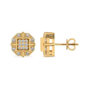 10K Yellow Gold Round Diamond Round Studs Designer Stud Earrings 1/10 Cttw