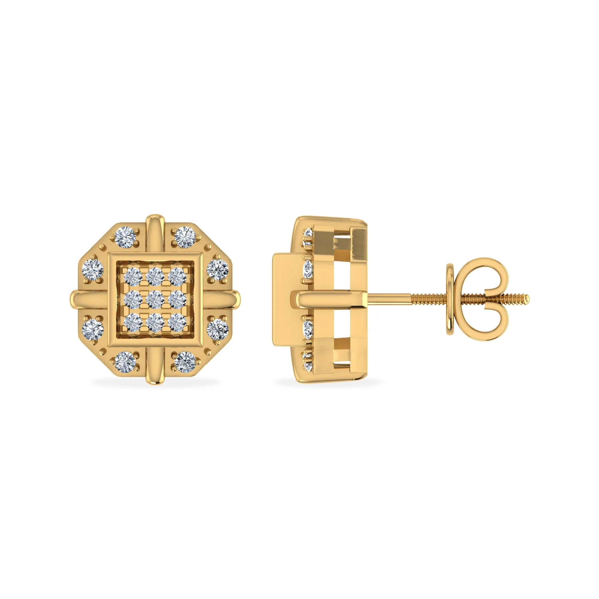 10K Yellow Gold Round Diamond Round Studs Designer Stud Earrings 1/10 Cttw