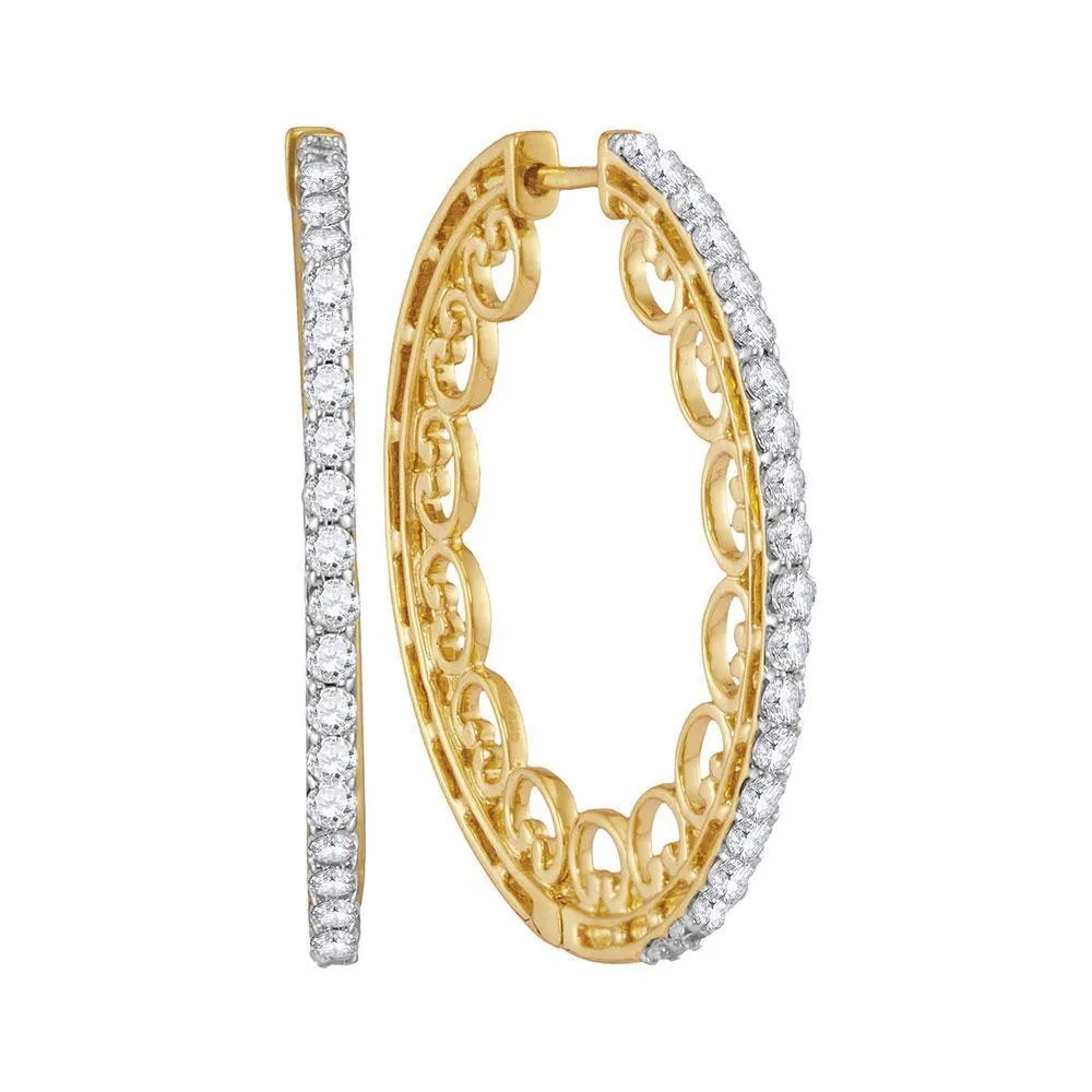 10K Yellow Gold Round Diamond Single Row Luxury Hoop Earrings 1.00 Cttw