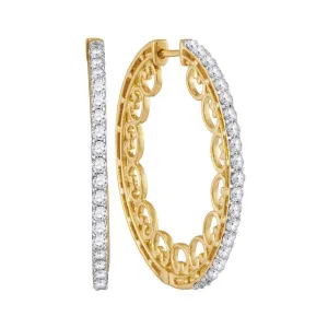10K Yellow Gold Round Diamond Single Row Luxury Hoop Earrings 1.00 Cttw