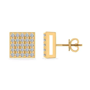 10K Yellow Gold Round Diamond Square Shape Designer Stud Earrings 1/8 Cttw