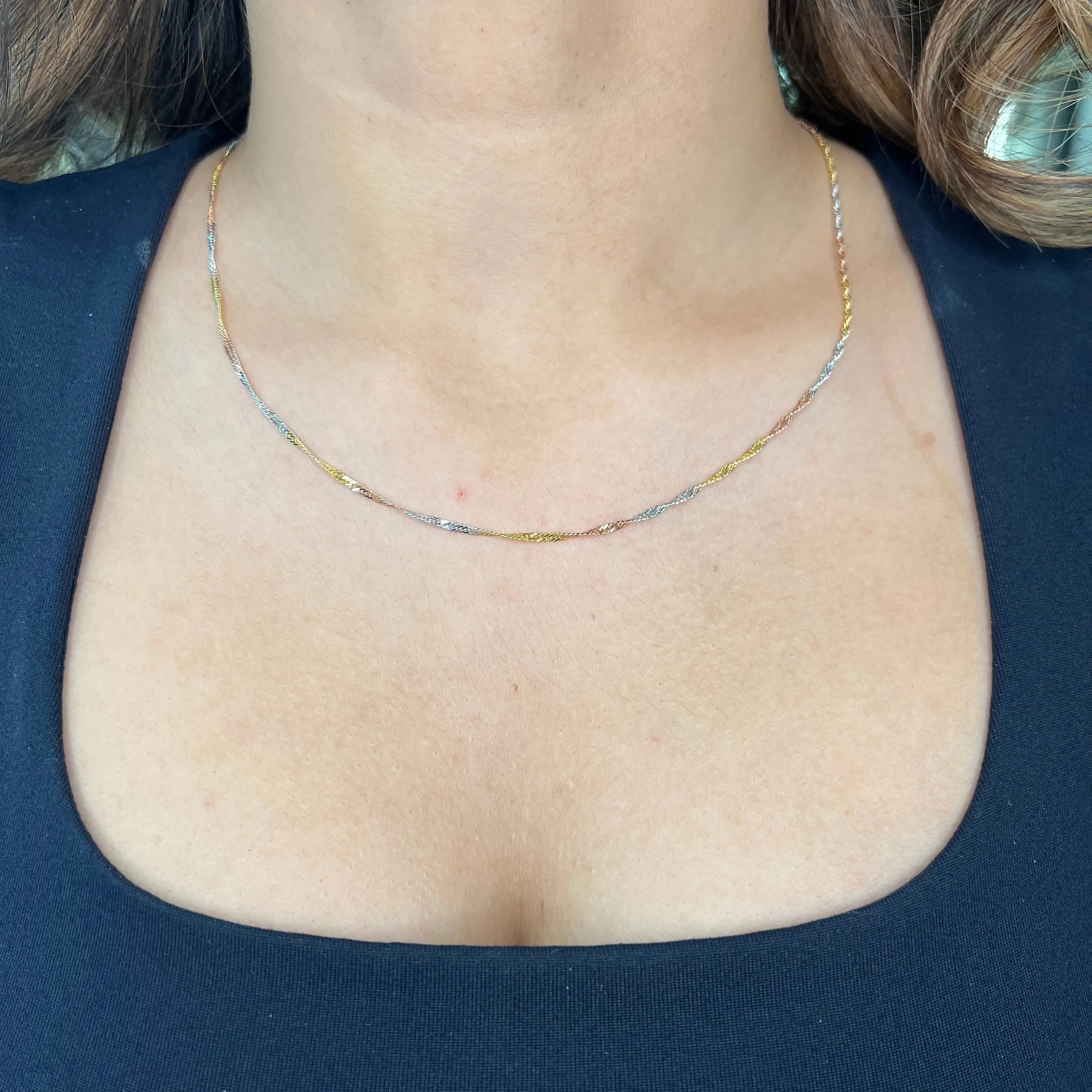 10K Yellow, White and Rose Gold (1.7mm) Singapore Chain (16" - 24")