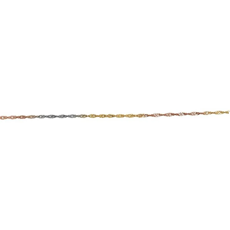 10K Yellow, White and Rose Gold (1.7mm) Singapore Chain (16" - 24")