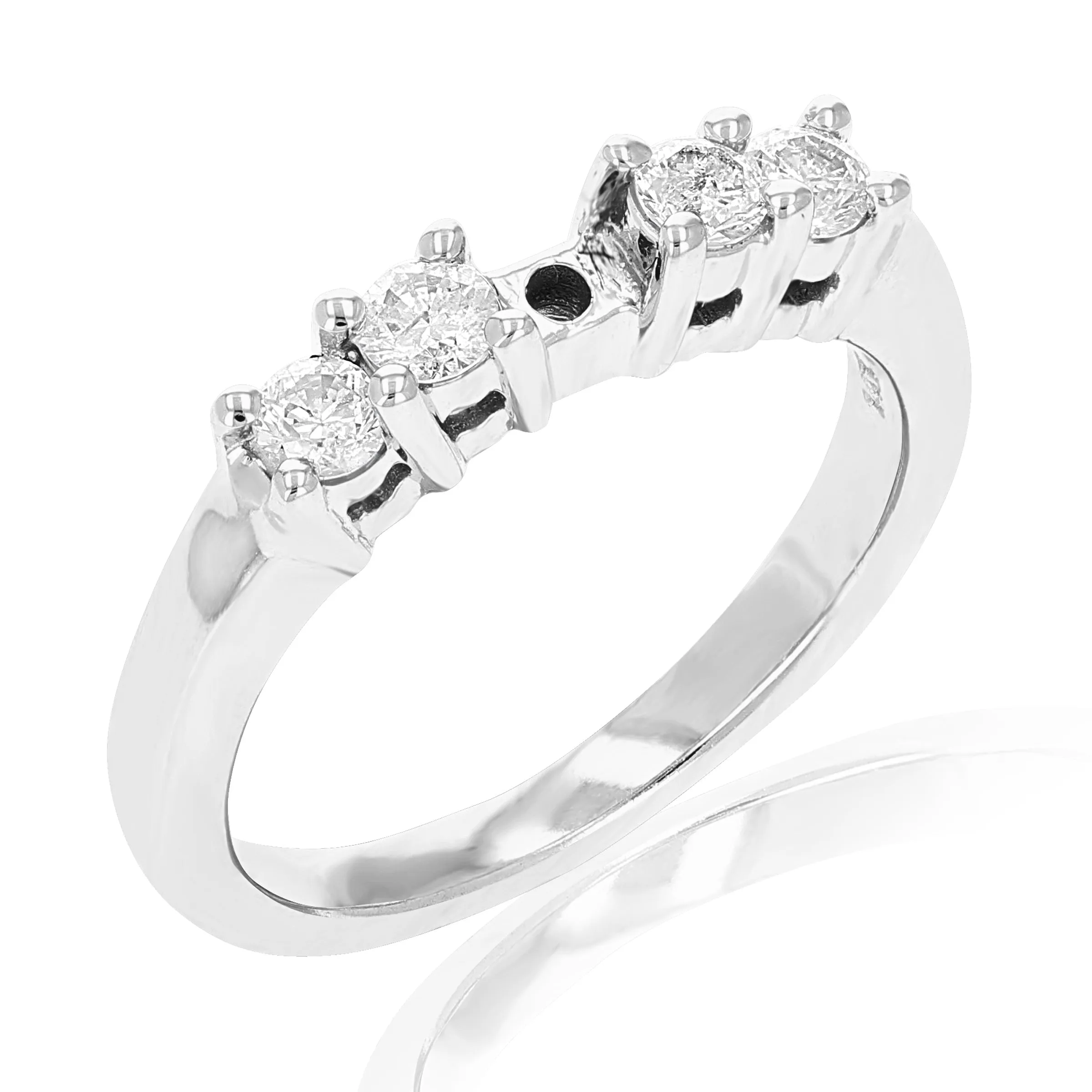 1.10 cttw Diamond 5 Stone Bridal Ring Set in 14K White Gold