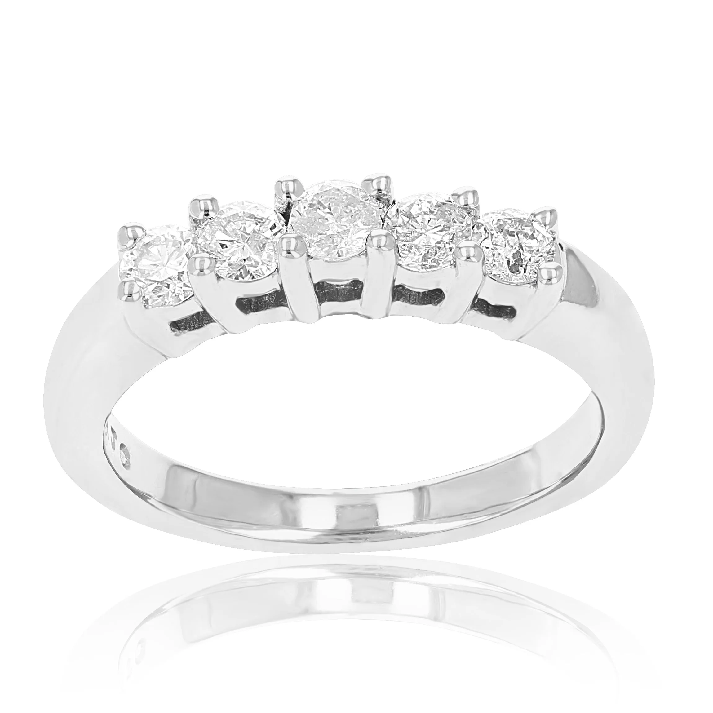 1.10 cttw Diamond 5 Stone Bridal Ring Set in 14K White Gold