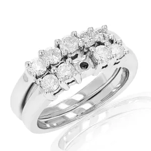 1.10 cttw Diamond 5 Stone Bridal Ring Set in 14K White Gold