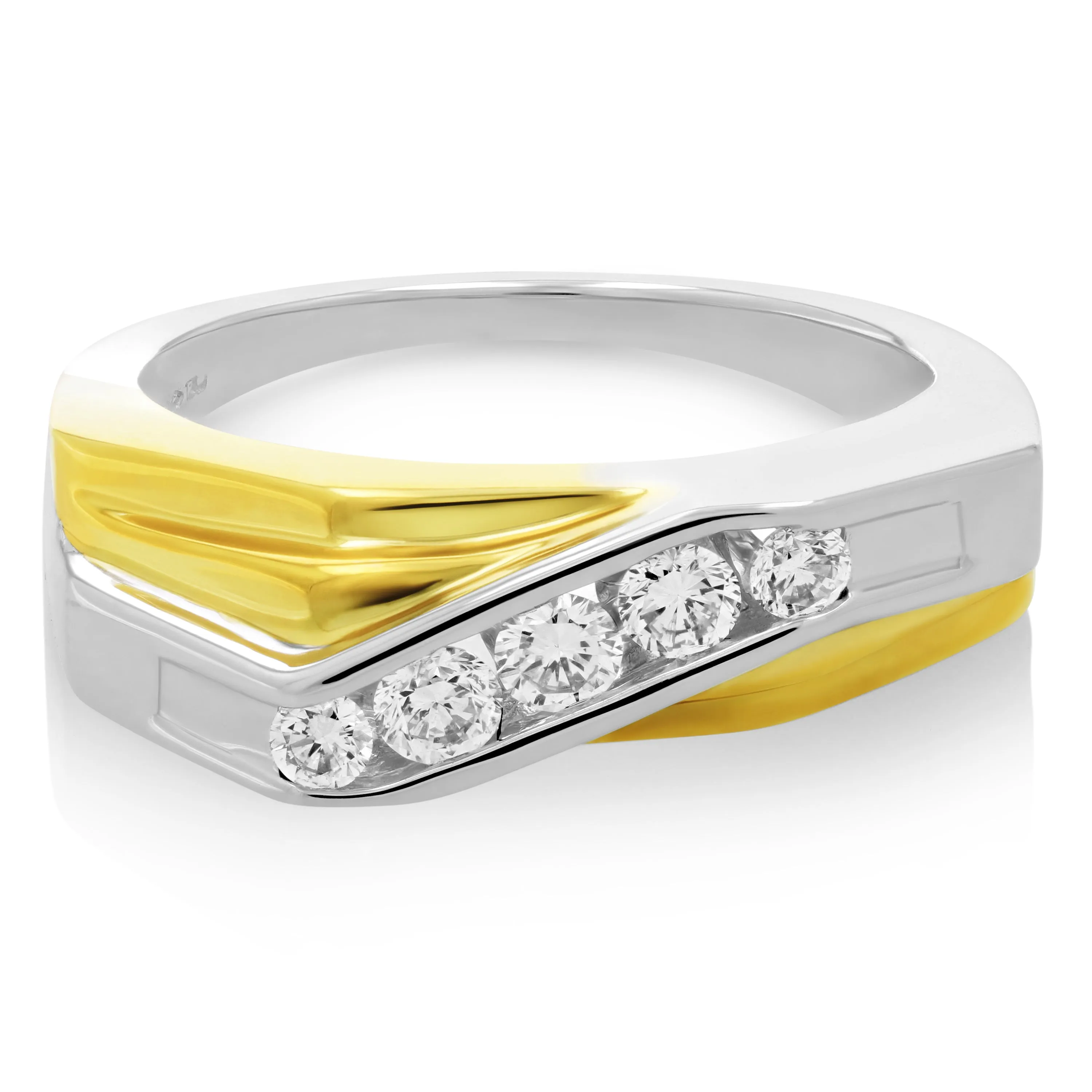 1/2 cttw Diamond Men's Five Stone Wedding Band in 14K White Gold