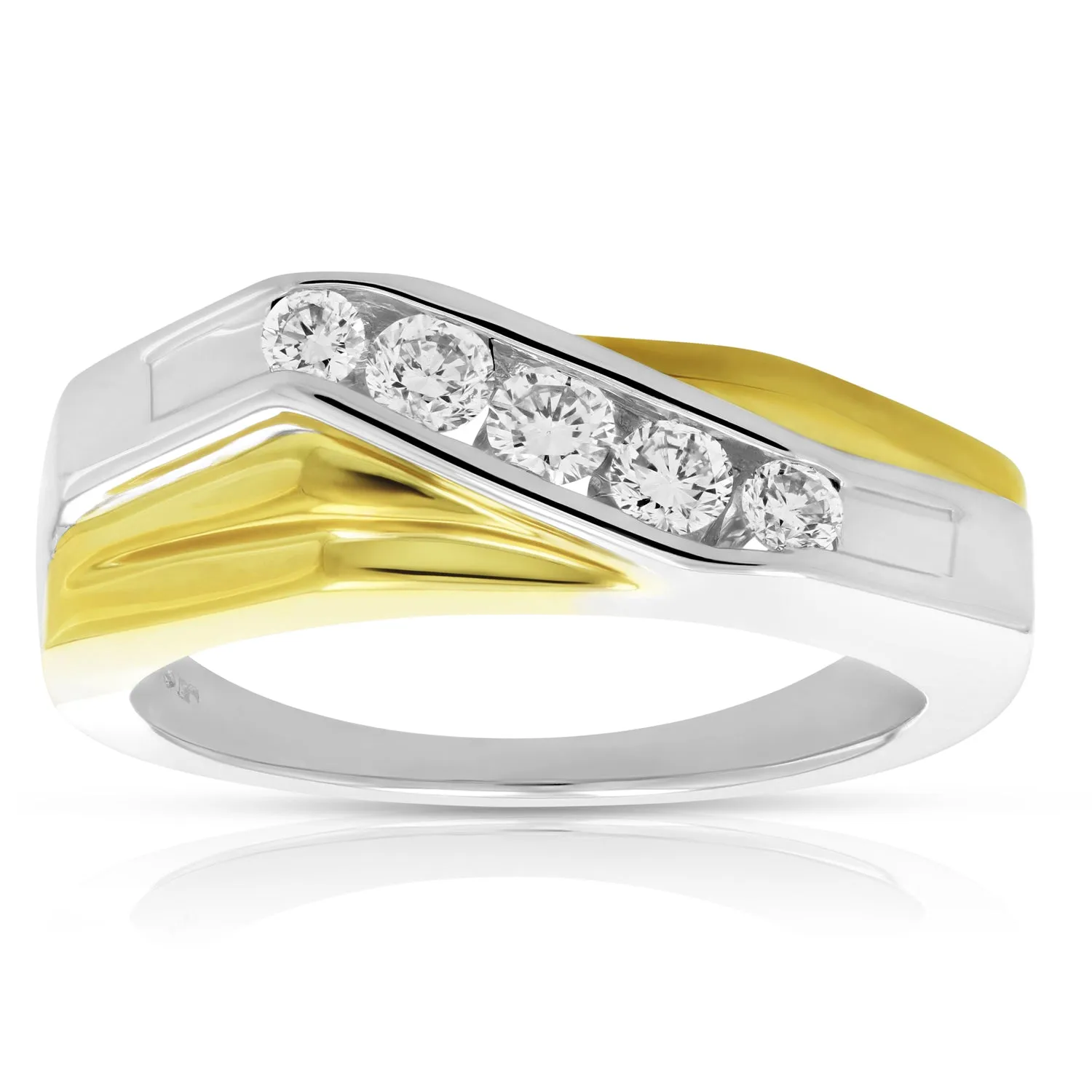 1/2 cttw Diamond Men's Five Stone Wedding Band in 14K White Gold