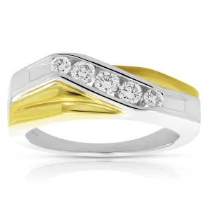 1/2 cttw Diamond Men's Five Stone Wedding Band in 14K White Gold