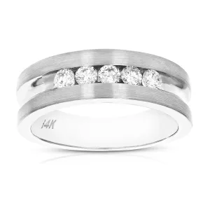 1/2 cttw Five Diamond Machine Wedding Band in 14K White Gold