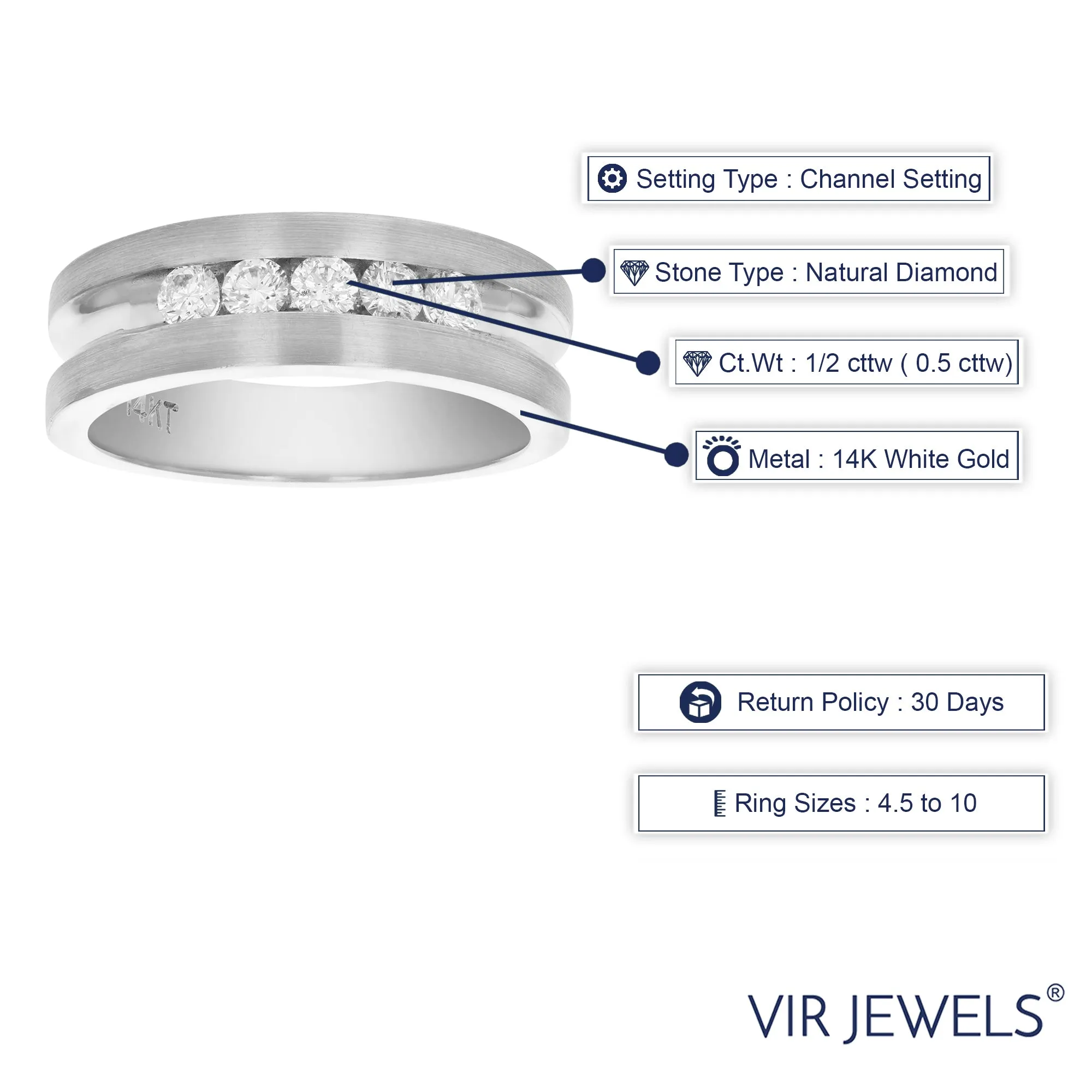 1/2 cttw Five Diamond Machine Wedding Band in 14K White Gold