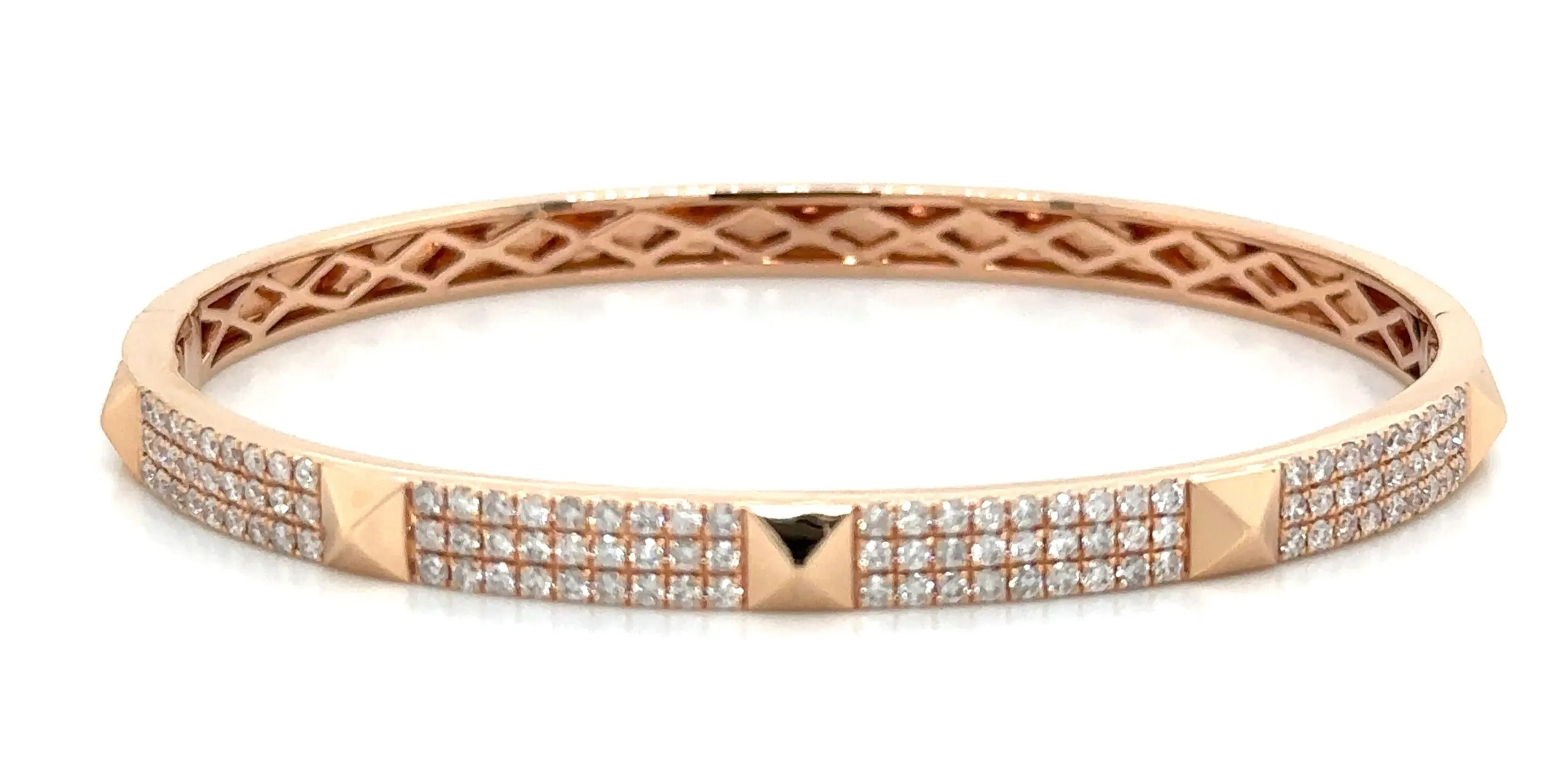 1.25ct tw Triple Row Diamond Rose Gold Bangle Bracelet with Stud Details