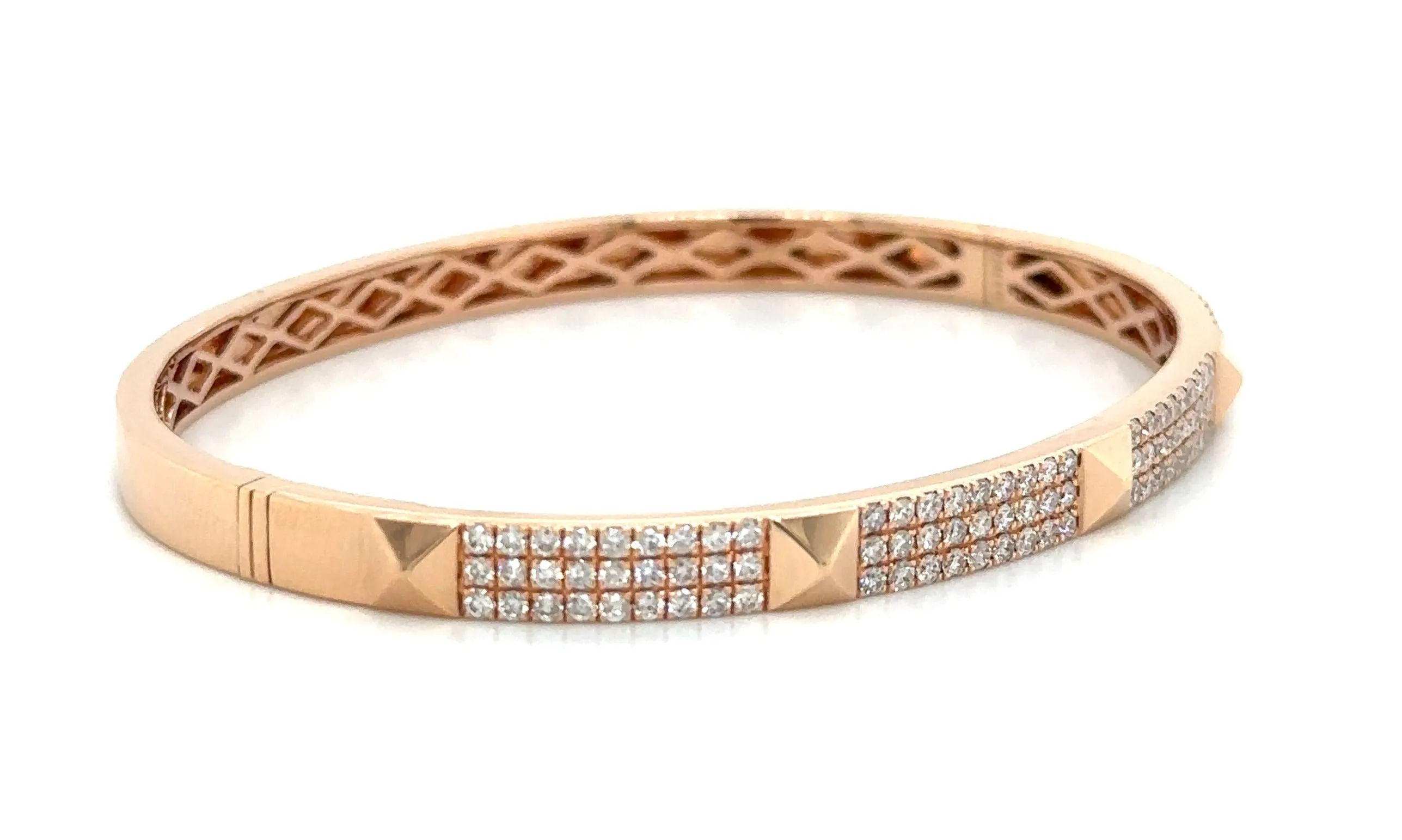 1.25ct tw Triple Row Diamond Rose Gold Bangle Bracelet with Stud Details