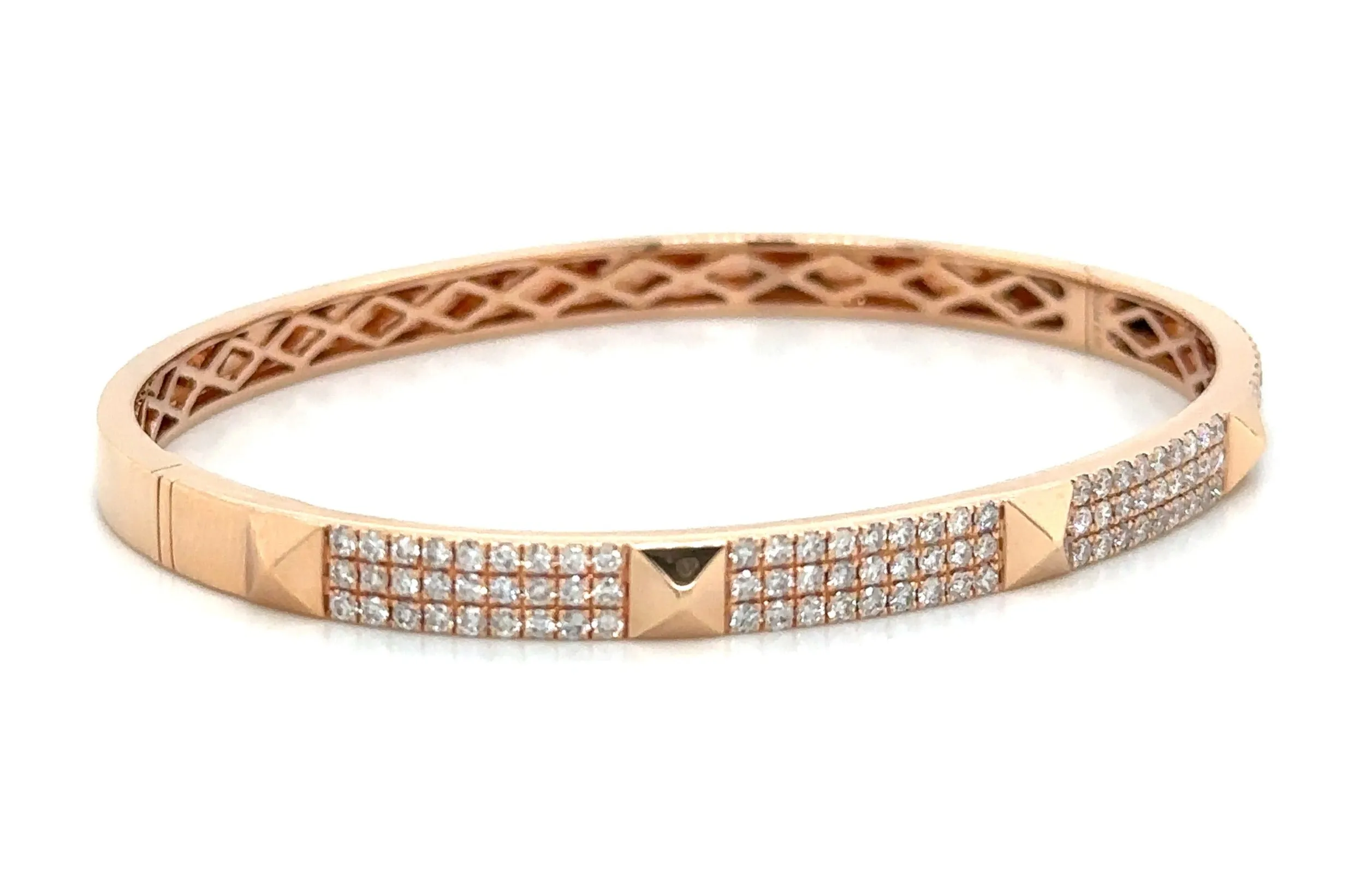 1.25ct tw Triple Row Diamond Rose Gold Bangle Bracelet with Stud Details