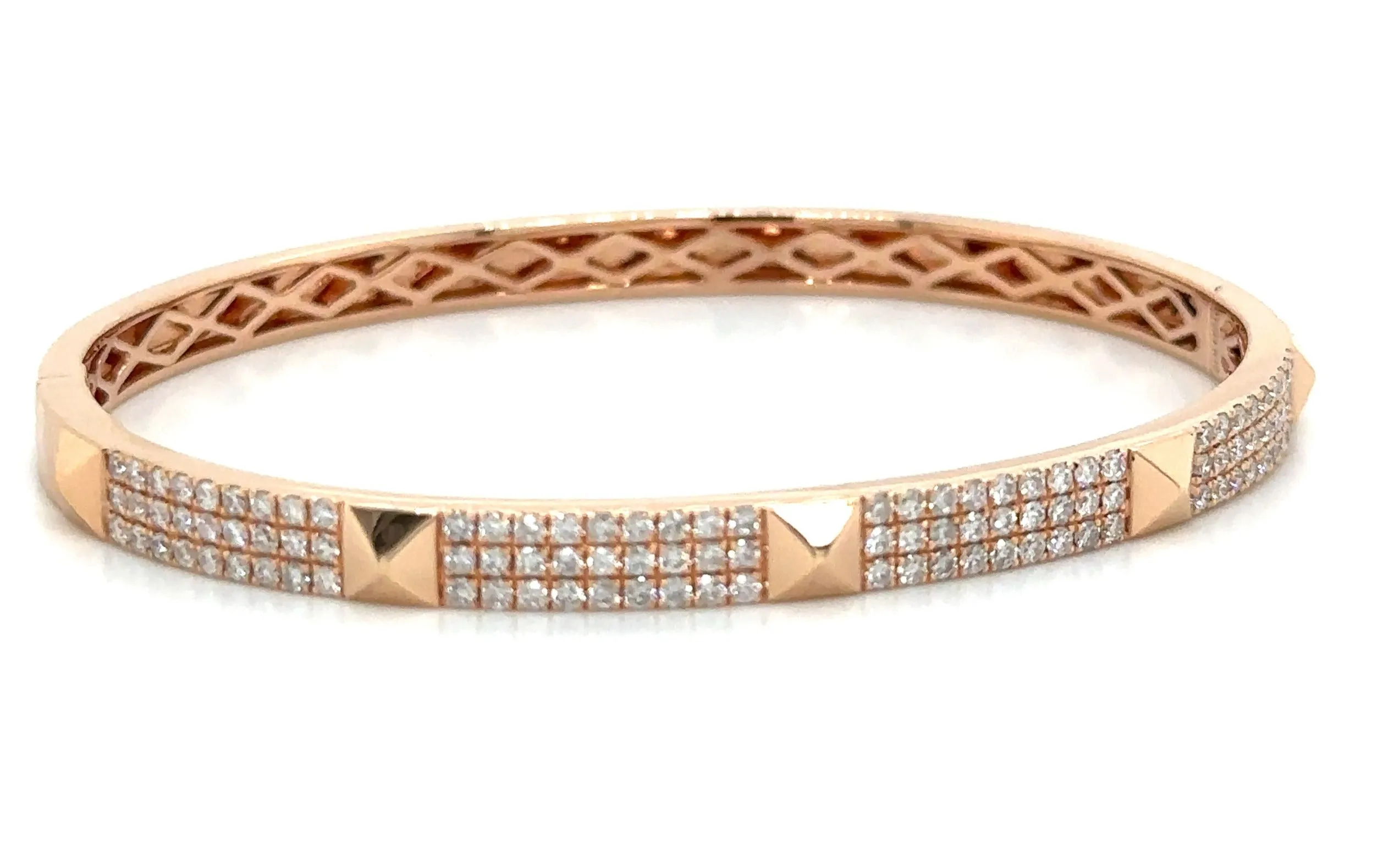 1.25ct tw Triple Row Diamond Rose Gold Bangle Bracelet with Stud Details