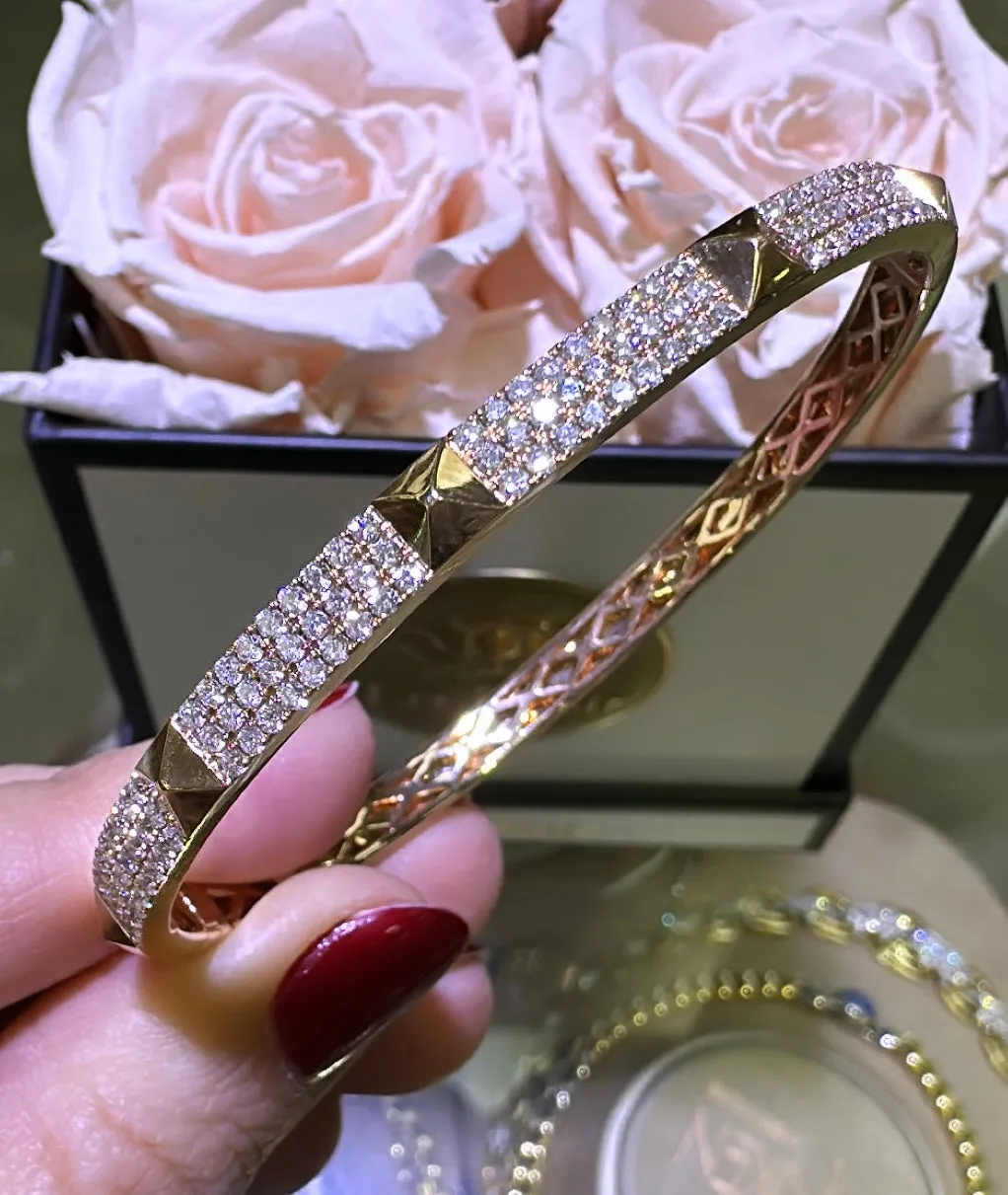 1.25ct tw Triple Row Diamond Rose Gold Bangle Bracelet with Stud Details