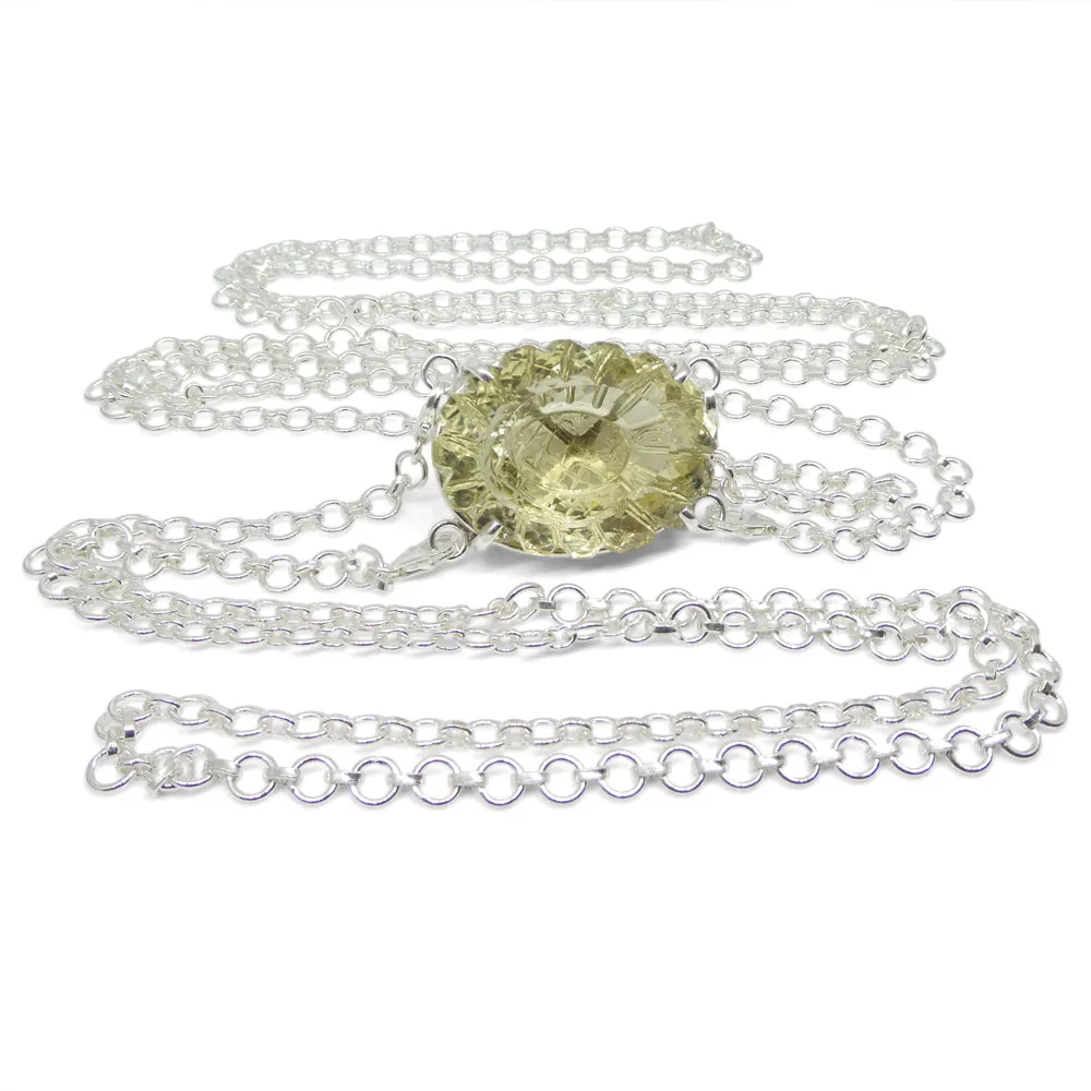 128ct Oval Carving Yellow Citrine Body Chain Pendant set in Sterling Silver