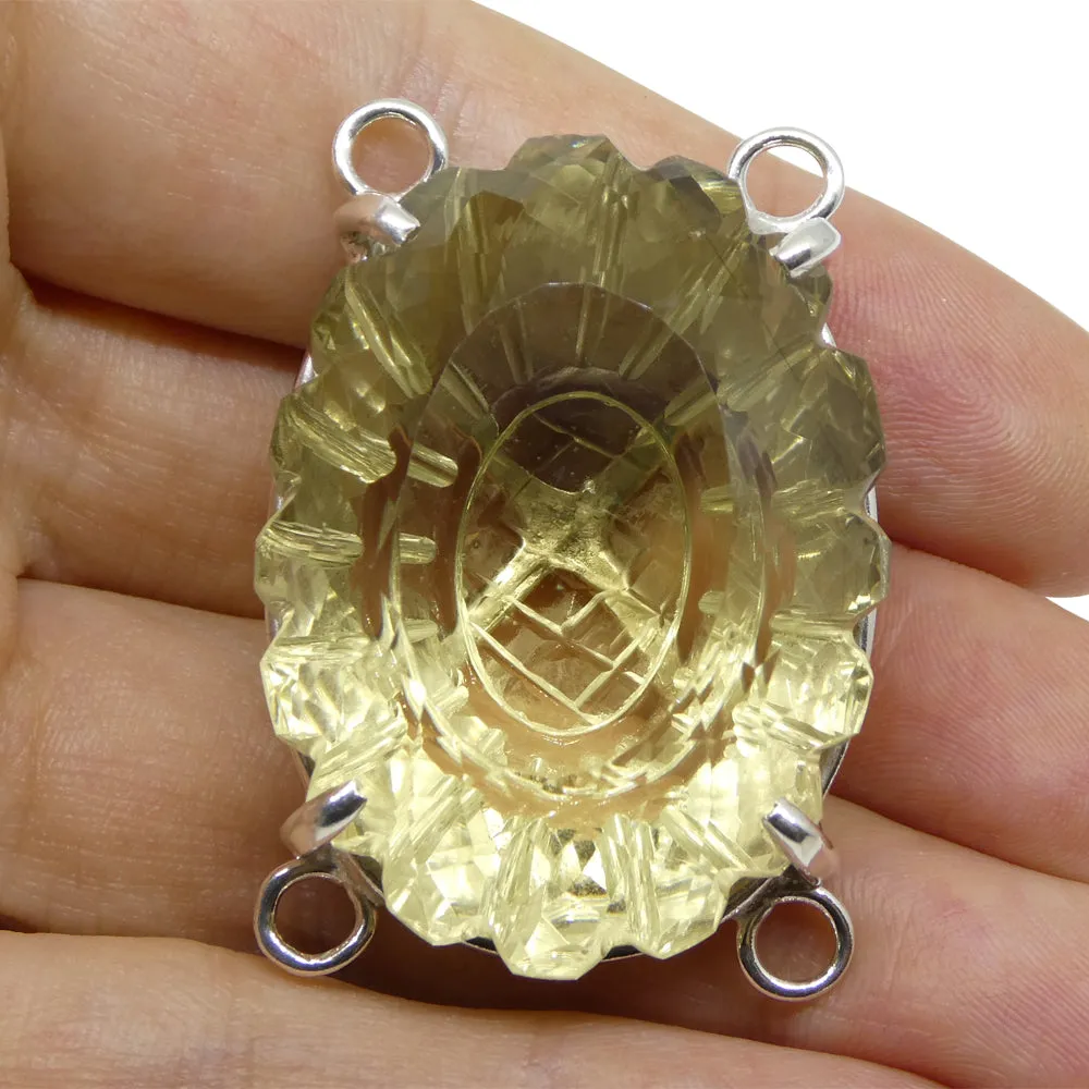 128ct Oval Carving Yellow Citrine Body Chain Pendant set in Sterling Silver