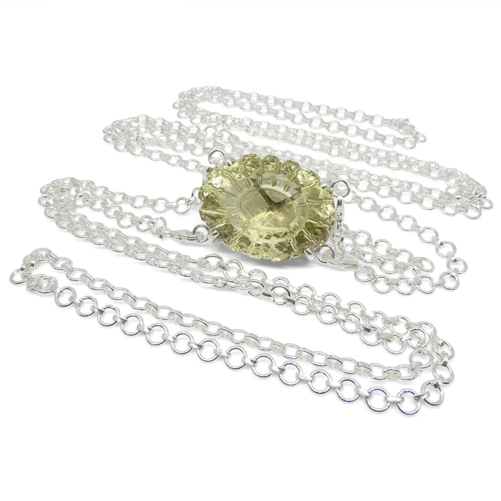 128ct Oval Carving Yellow Citrine Body Chain Pendant set in Sterling Silver