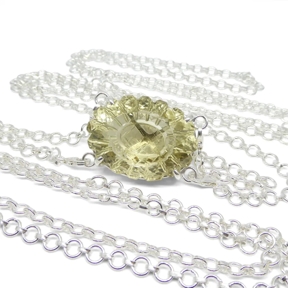 128ct Oval Carving Yellow Citrine Body Chain Pendant set in Sterling Silver