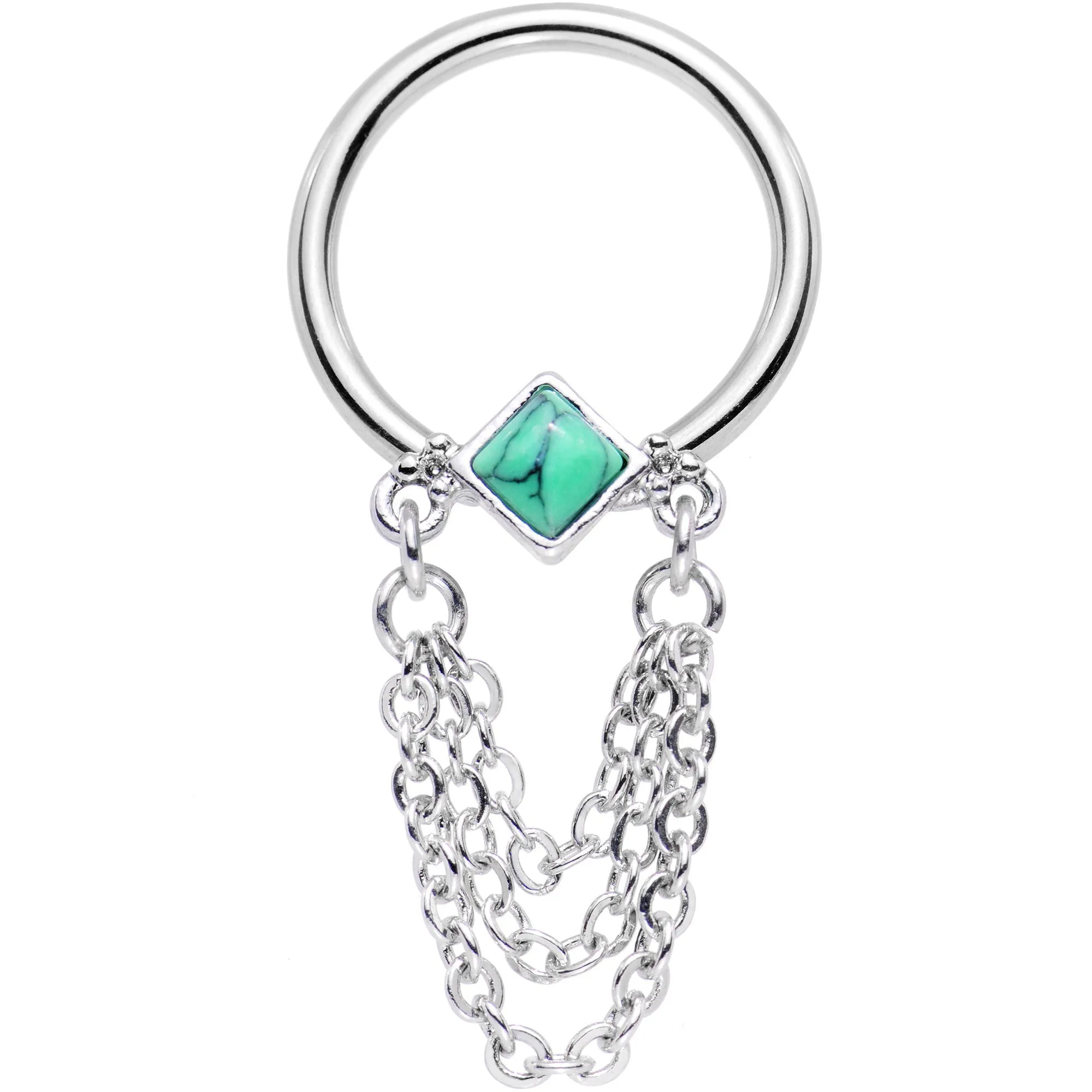 14 Gauge 1/2 Faux Turquoise Southwest Drama Dangle BCR Captive Ring