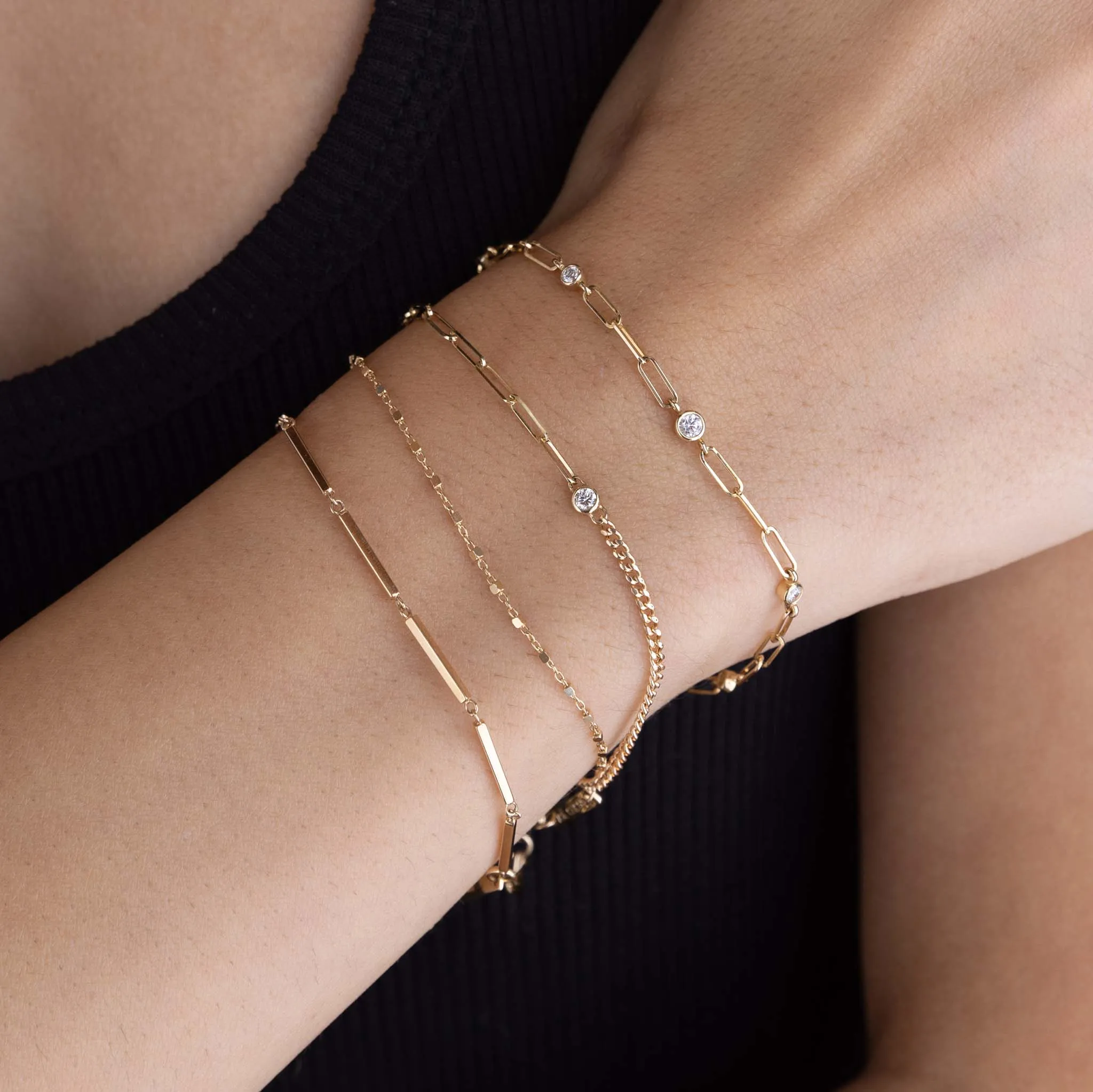 14k Gold Square Bead Chain Bracelet