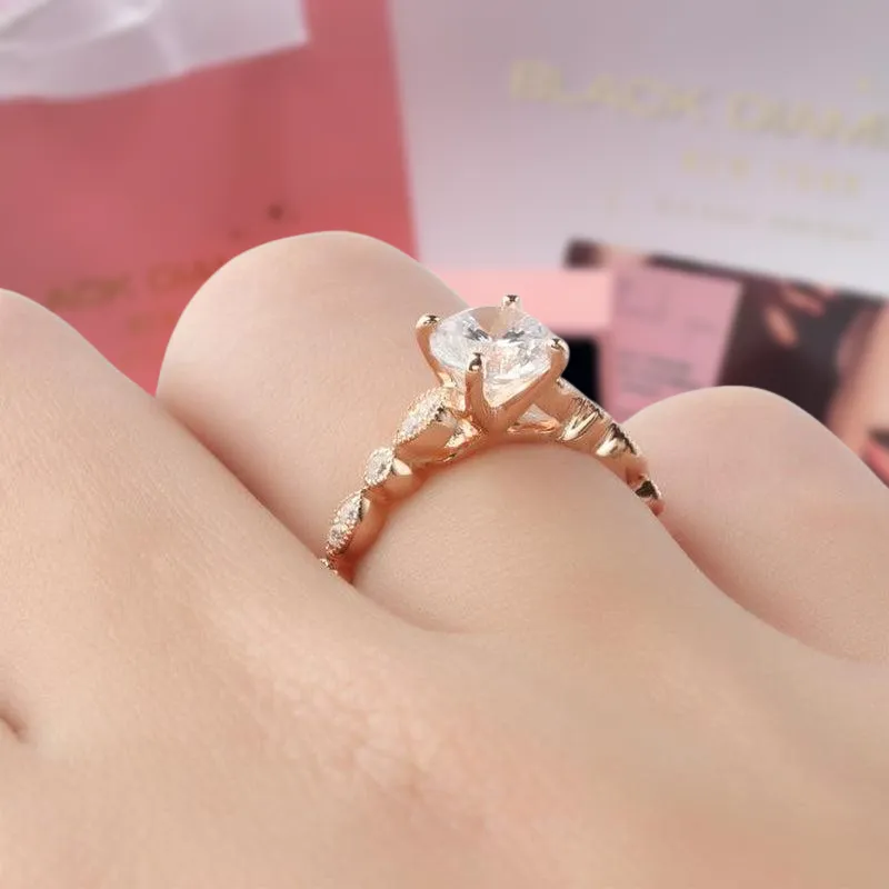 14k Rose Gold 1.0 Ct Round Cut Diamond Engagement Ring