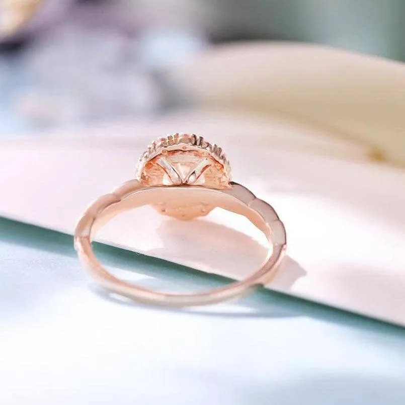 14k Rose Gold 1ct 6.5mm Diamond Halo Engagement Ring