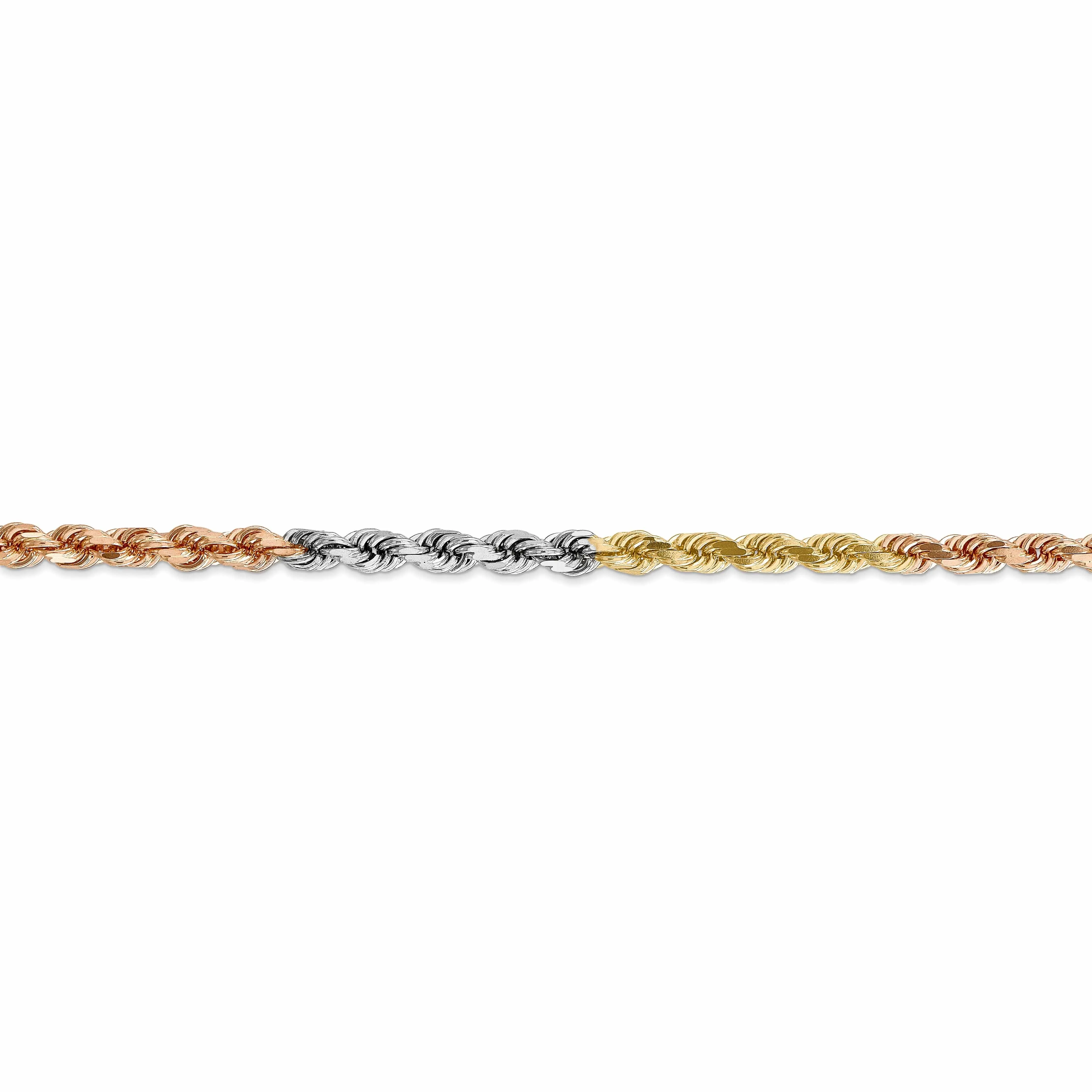 14k Tri Color Gold 4.00m Diamond Cut Rope Chain