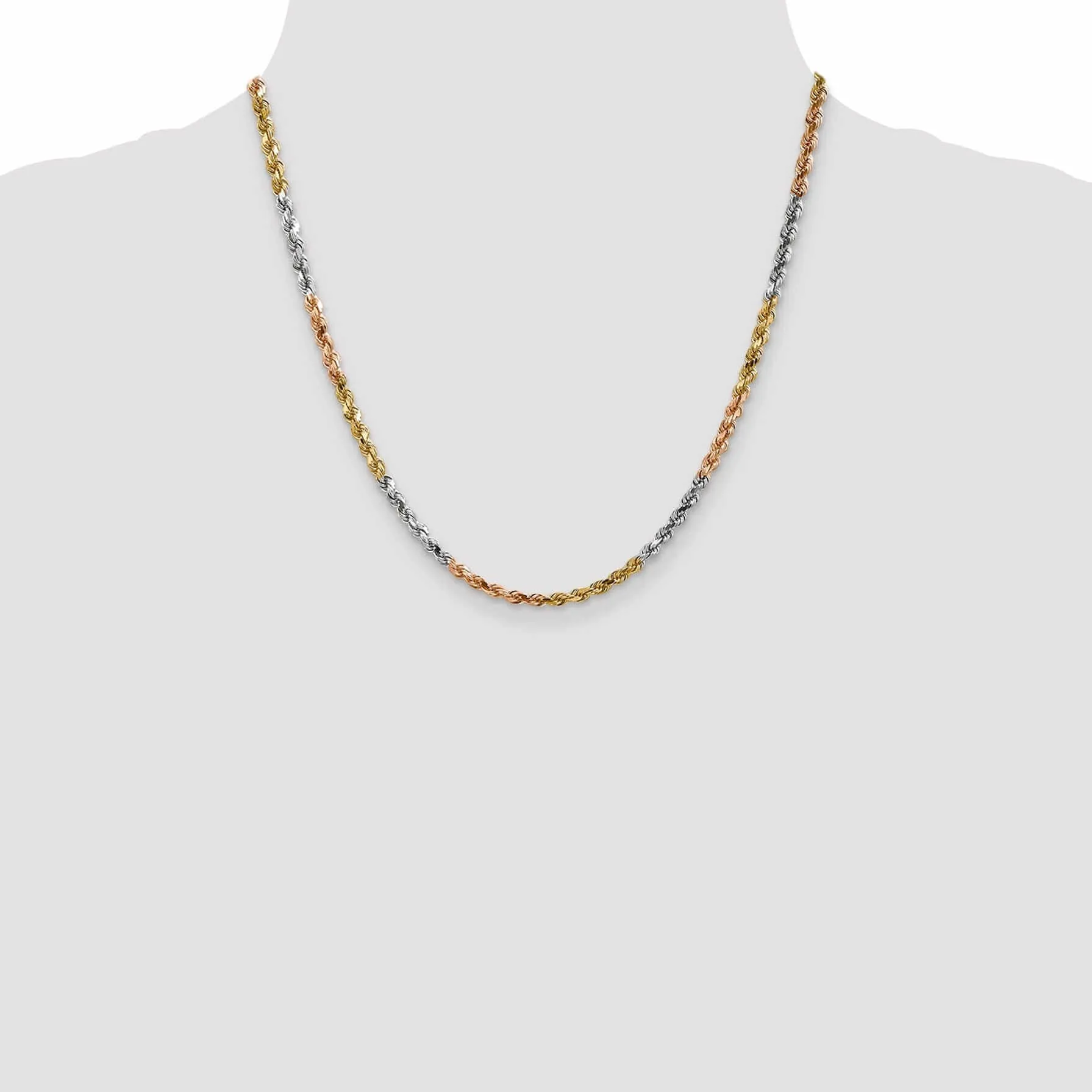 14k Tri Color Gold 4.00m Diamond Cut Rope Chain