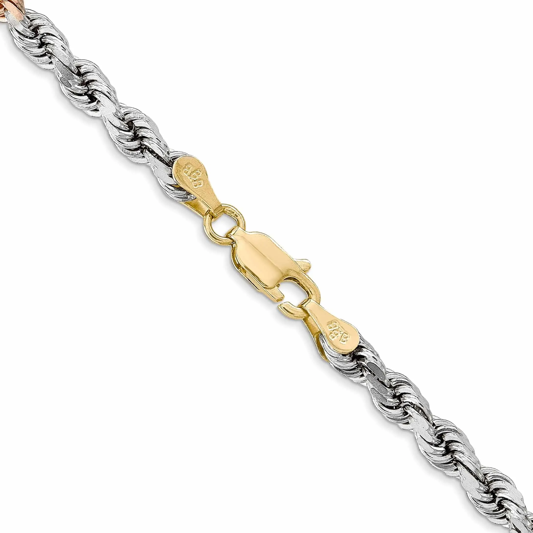 14k Tri Color Gold 4.00m Diamond Cut Rope Chain