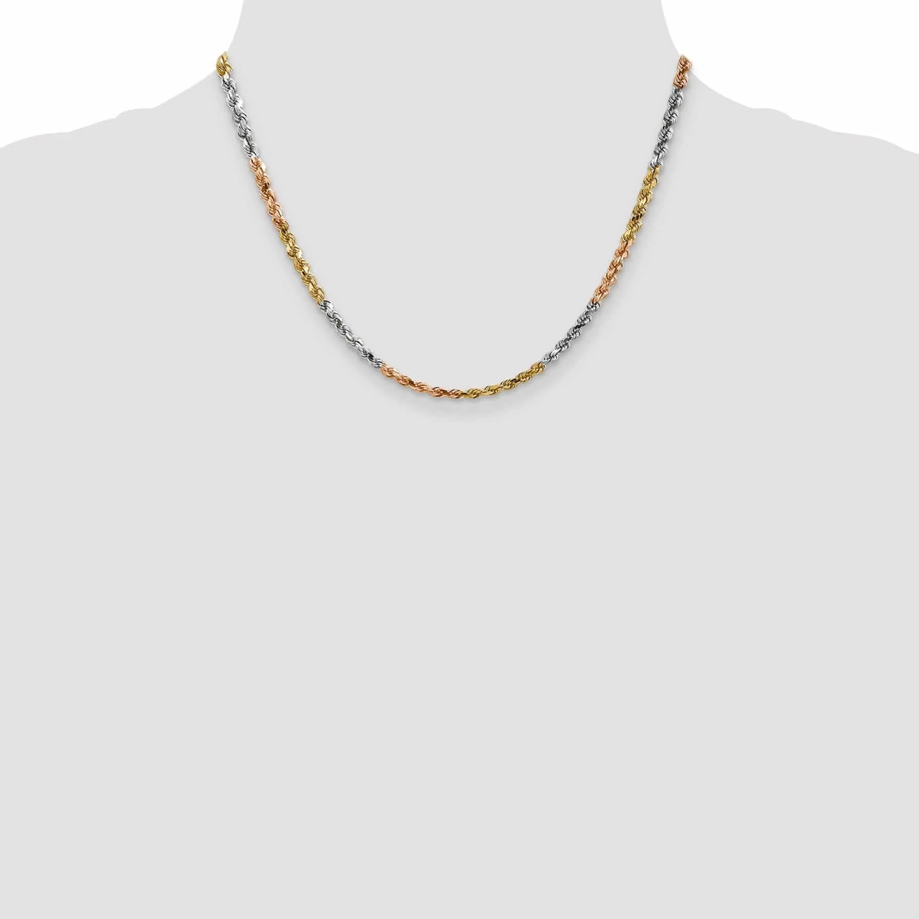 14k Tri Color Gold 4.00m Diamond Cut Rope Chain