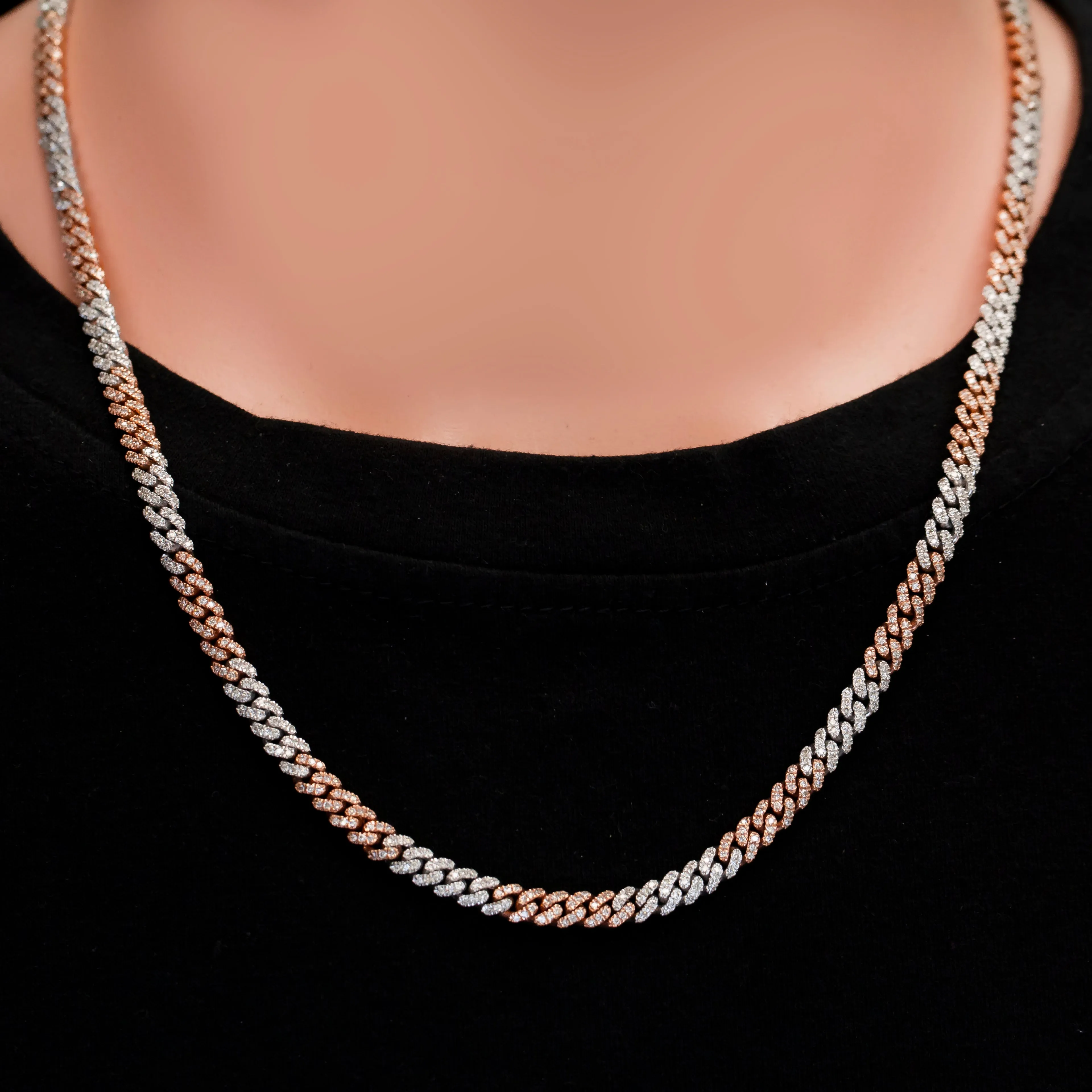 14k Two-Tone White & Rose Gold Diamond Cuban Chain 4.80ctw
