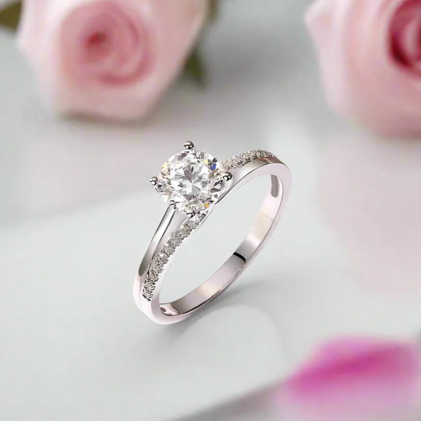 14k White Gold 1.0 Ct Round Lab Grown Diamond Split Shank Engagement Ring