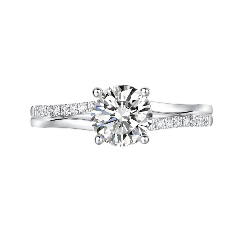 14k White Gold 1.0 Ct Round Lab Grown Diamond Split Shank Engagement Ring