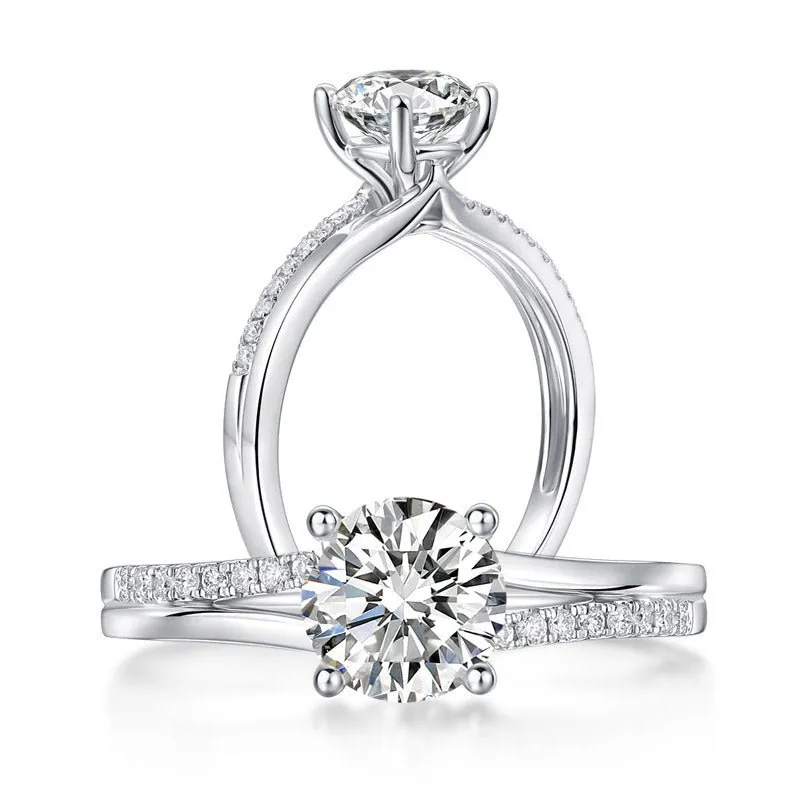 14k White Gold 1.0 Ct Round Lab Grown Diamond Split Shank Engagement Ring