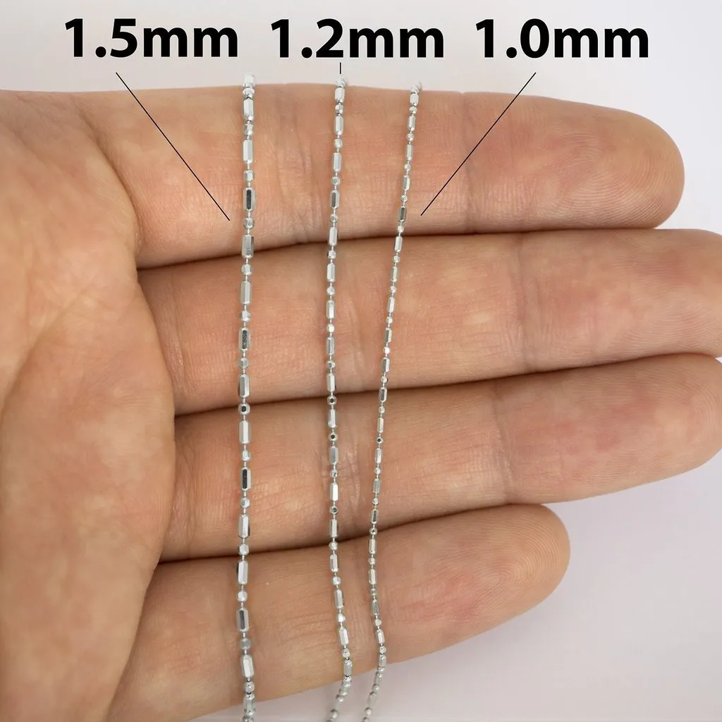 14K White Gold 1.2mm Bar and Ball Bead Chain